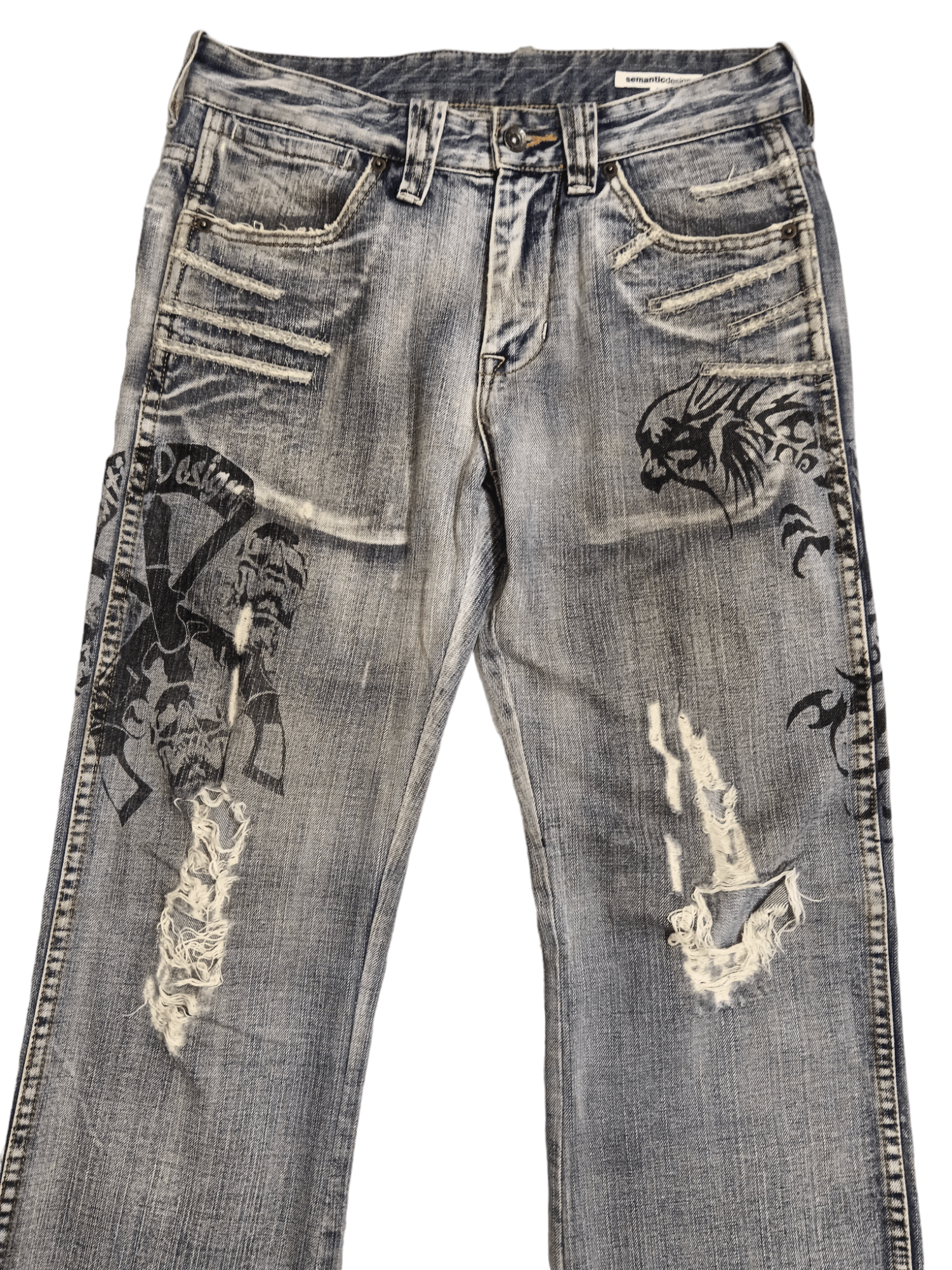 semanticdesign Semantic Design Tribal Tattoo Distressed Flare Denim Size US 30 / EU 46 - 2 Thumbnail