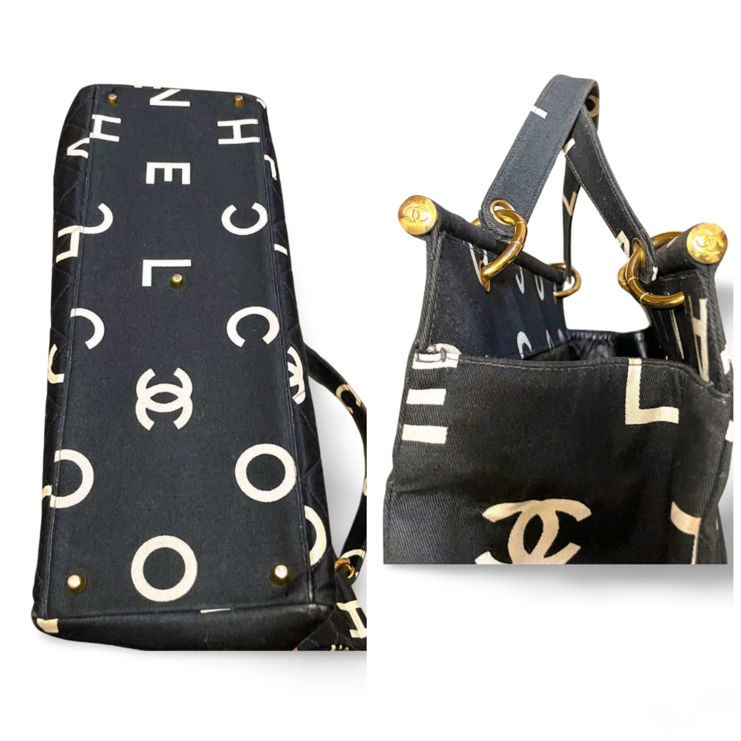 Chanel Vintage CHANEL black fabric canvas large tote bag with logo Size ONE SIZE - 6 Thumbnail