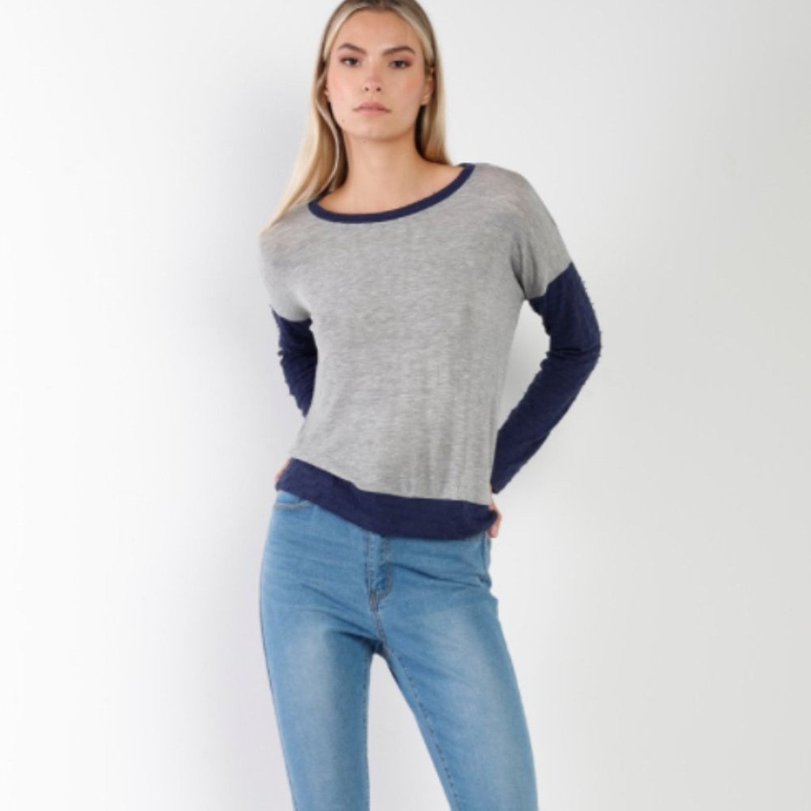 Other Gray Navy Lightweight Knit Distress Detailing Top Size S / US 4 / IT 40 - 4 Thumbnail
