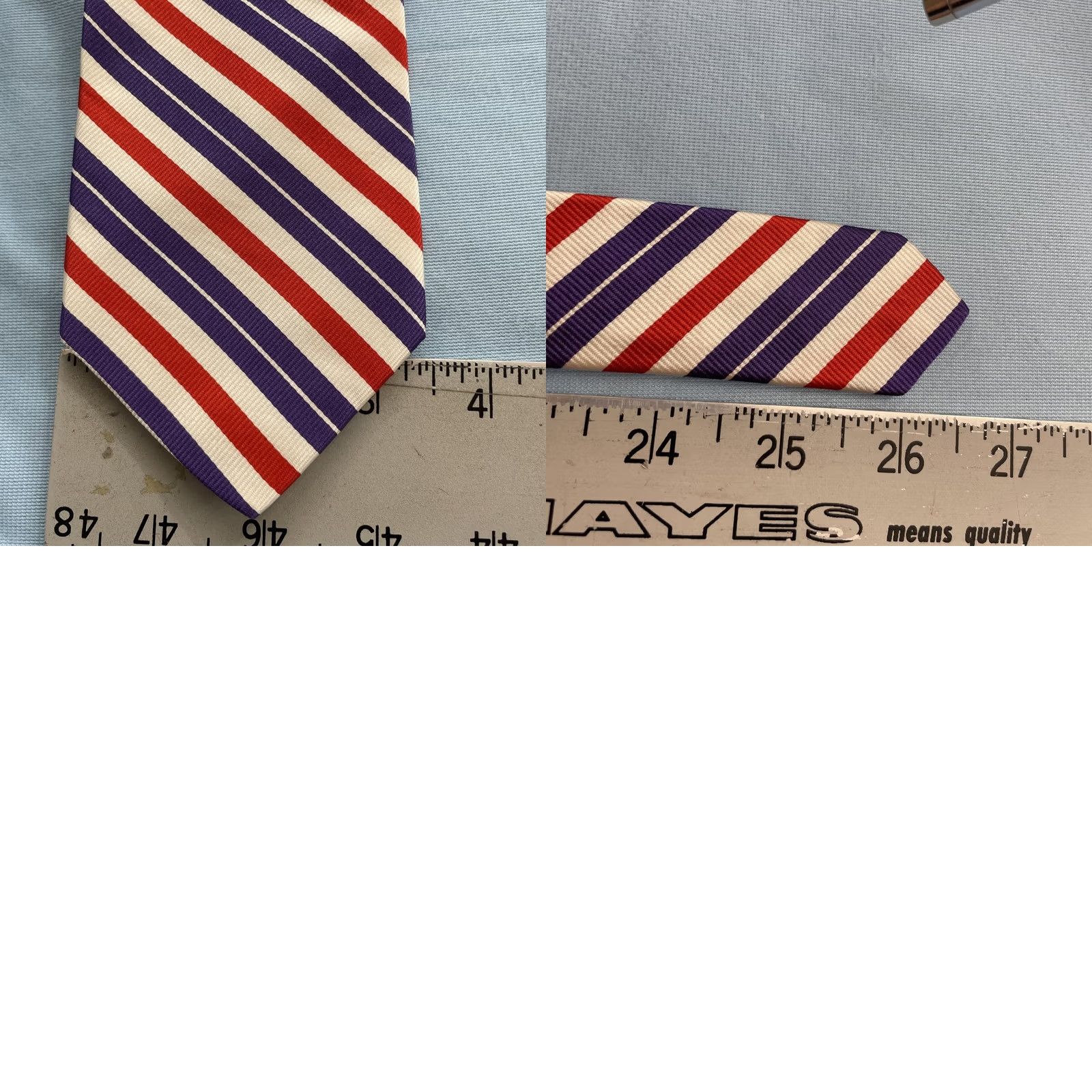 Vintage Ben Silver London Silk Repp Tie Purple Red White Stripe Vintage Handmade 3.5x57" Mens Tie Size ONE SIZE - 11 Thumbnail