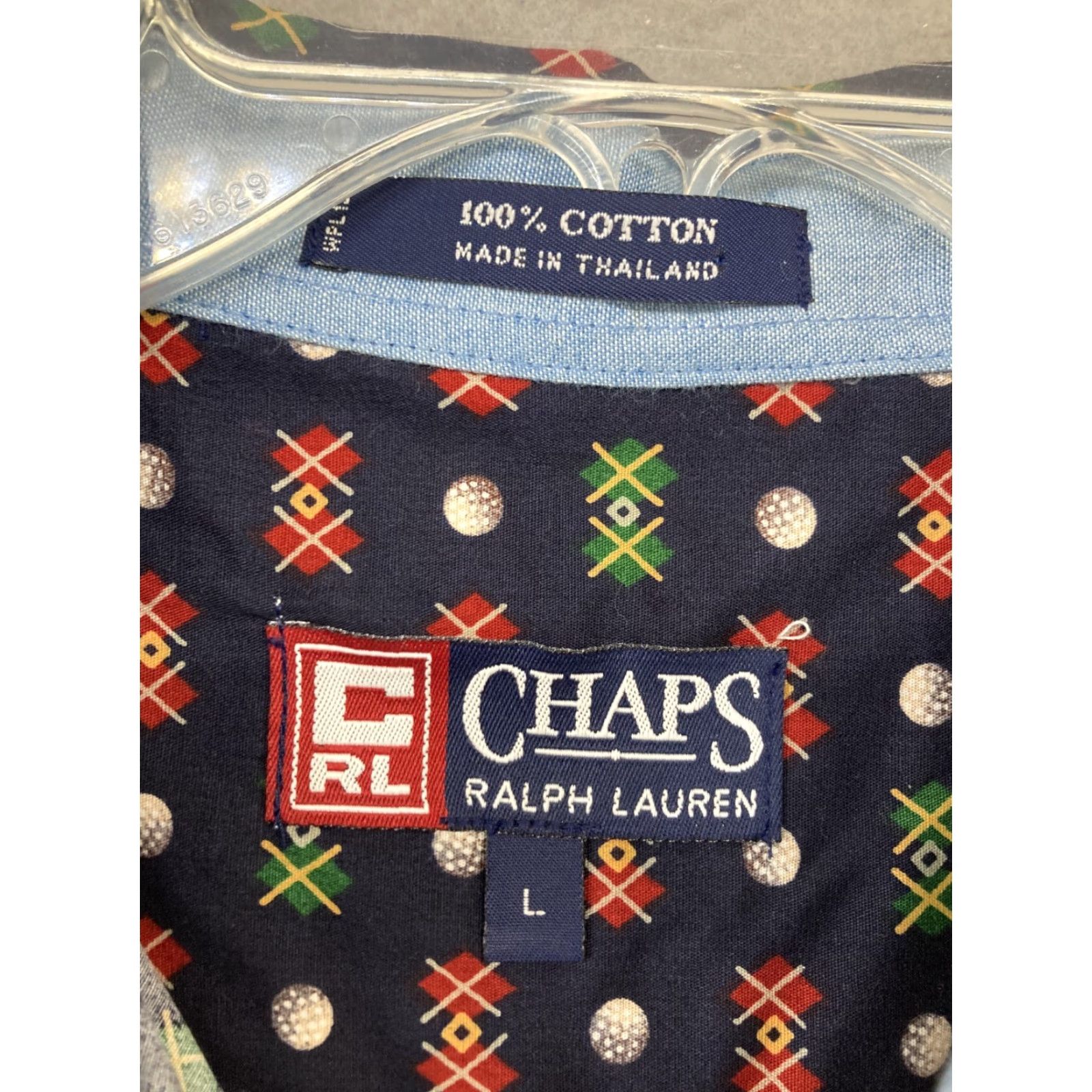 Chaps Chaps Ralph Lauren Button Down Mens L Dark Blue Short Sleeve Golf Print Shirt Size US 33 - 2 Thumbnail
