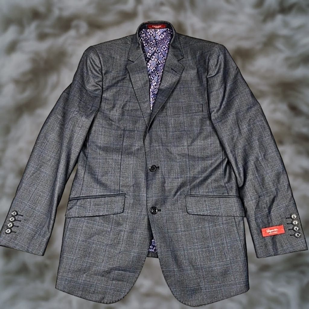 Vintage Statement Suit Jacket Vest Mens 40R Gray Plaid Wool Cashmere 2 Piece Slim Fit (Jacket/Coat Notch Four-Button) Size US XXS / EU 40 - 1 Thumbnail