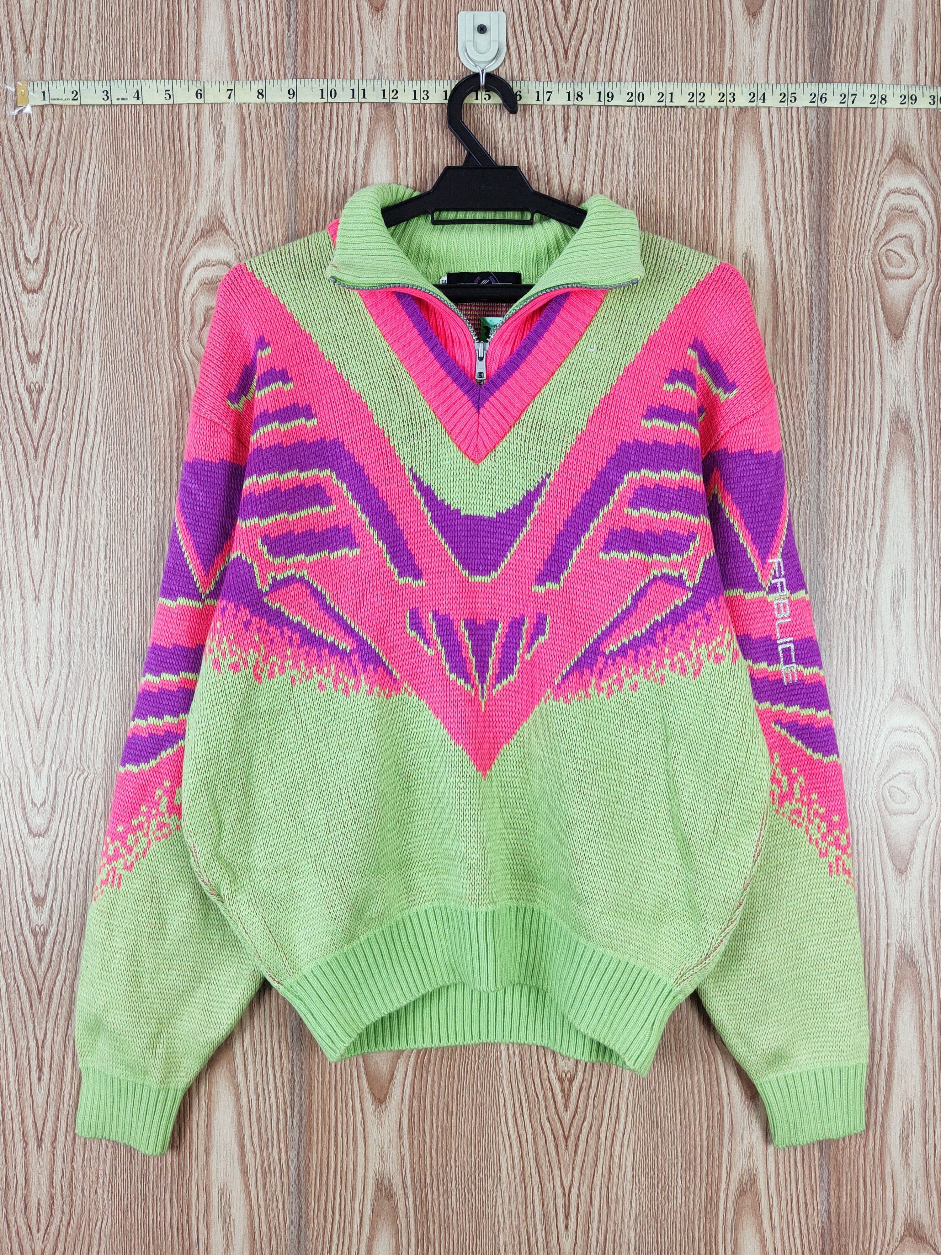 Vintage Fablice Green Pink art vintage Knitwear Sweatshirts #W818 Size US L / EU 52-54 / 3 - 1 Thumbnail