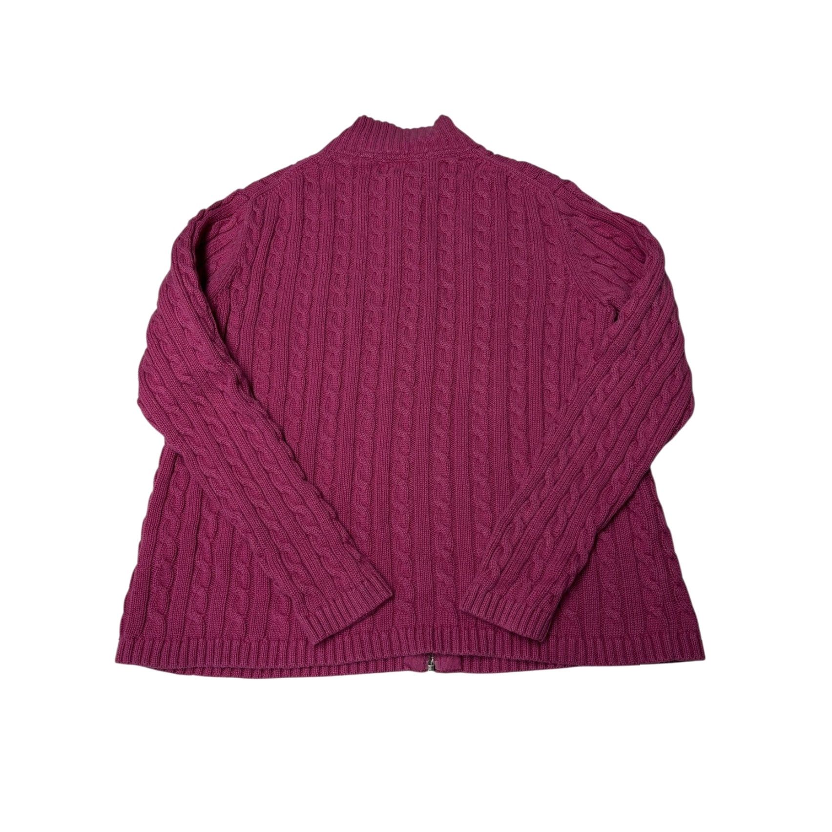 Vintage VINTAGE LLBean Cable Knit Full Zip Mock Neck Sweater Magenta Cotton Size L Size L / US 10 / IT 46 - 3 Thumbnail