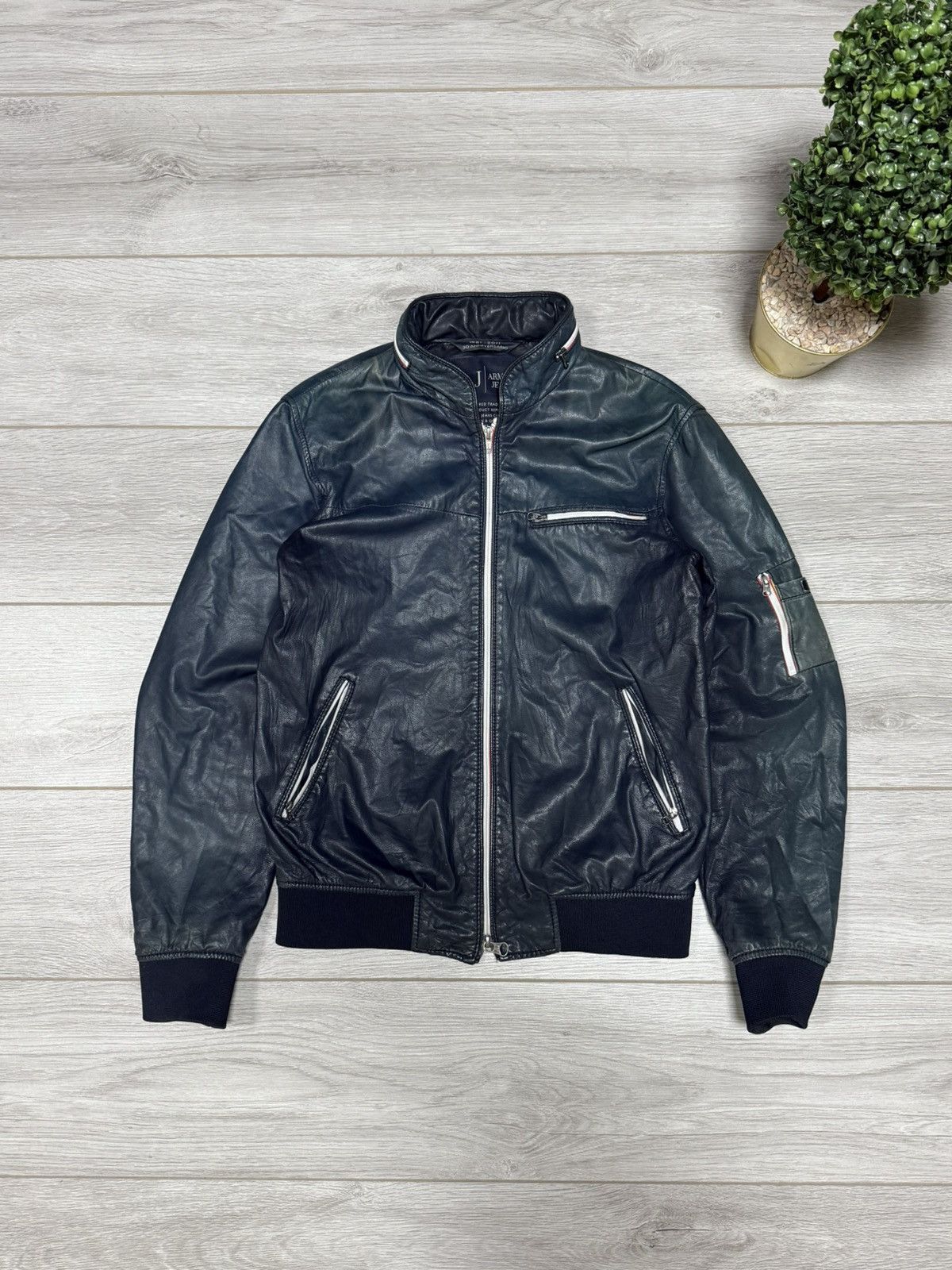 Armani Armani Jeans leather ovina Calf leather hooded jacket zip Size US S / EU 44-46 / 1 - 2 Thumbnail