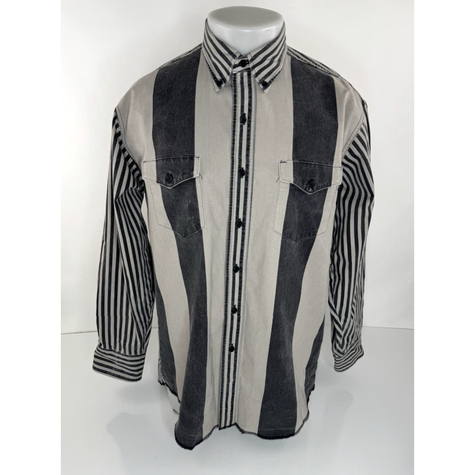 Wrangler VINTAGE Wrangler Shirt Western Striped Button-Up Long Sleeve 16.5 / 34 J18 Boys Mens Men Black Khaki Olive Size US L / EU 52-54 / 3 - 2 Thumbnail