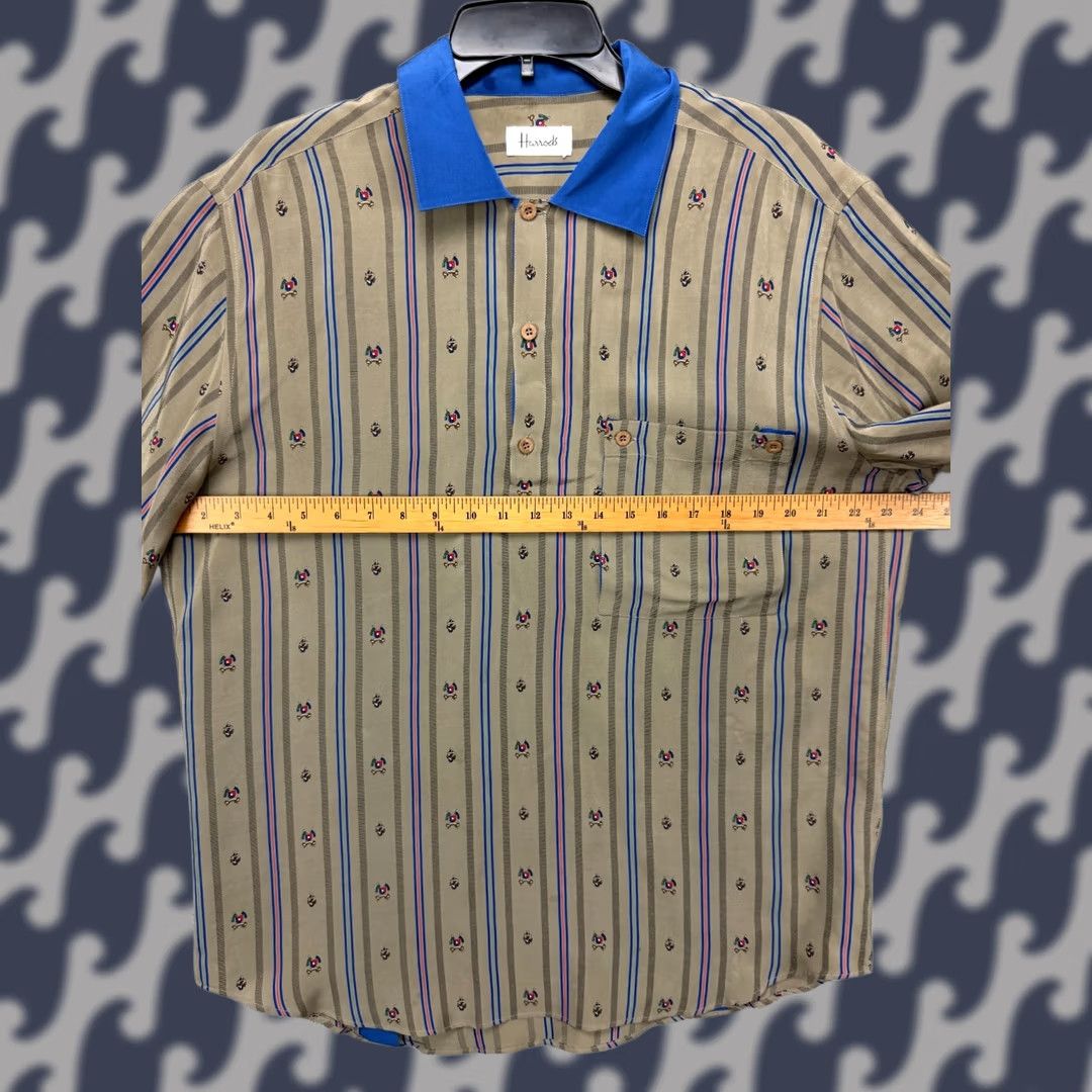 Harrods Shirt Men's M Brown Silk Knit Aop 1/4 Button Short Sleeve Logos, Men's