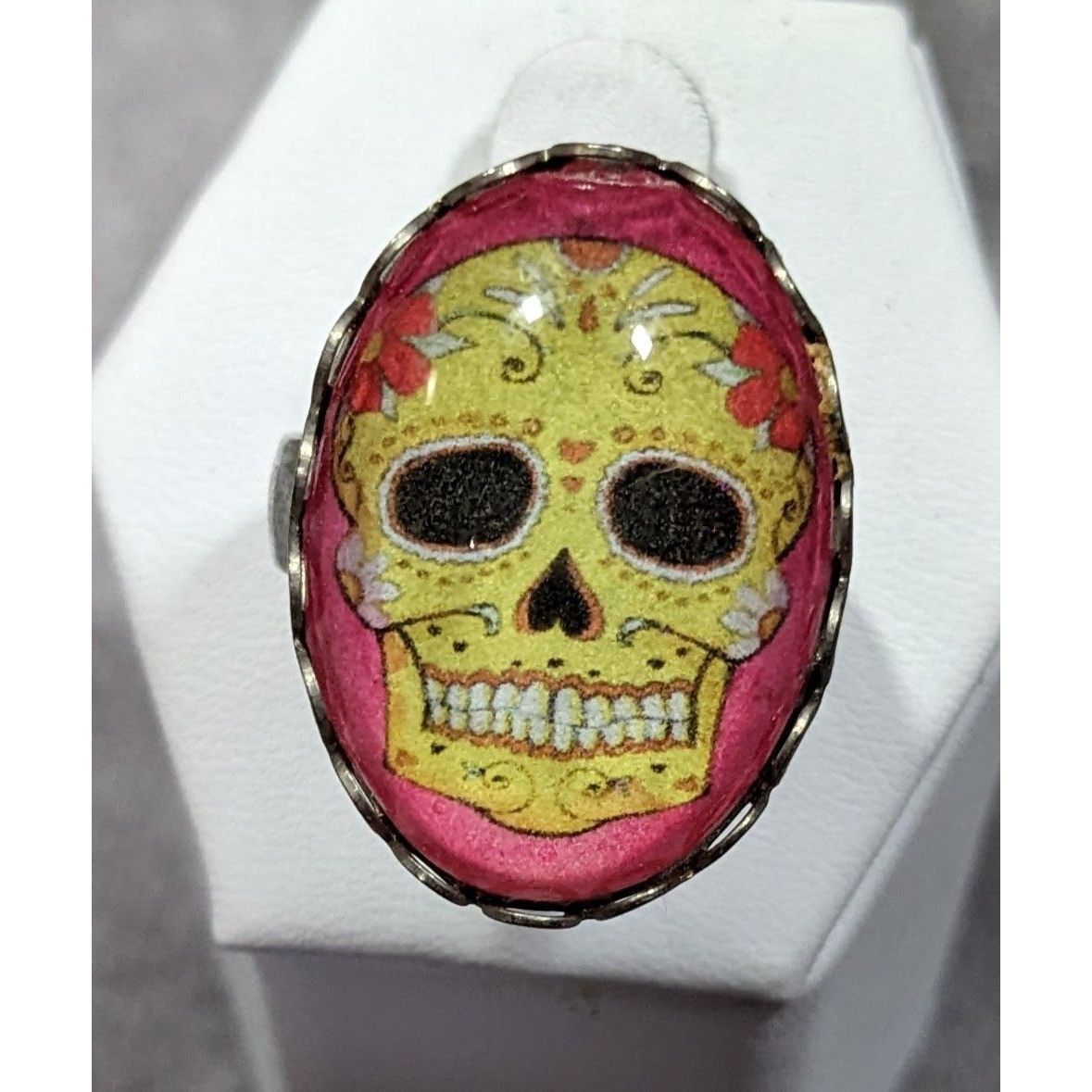 Other Gothic Sugar Skull Dome Cabochon Adjustable Ring Size 8 Size ONE SIZE - 6 Thumbnail