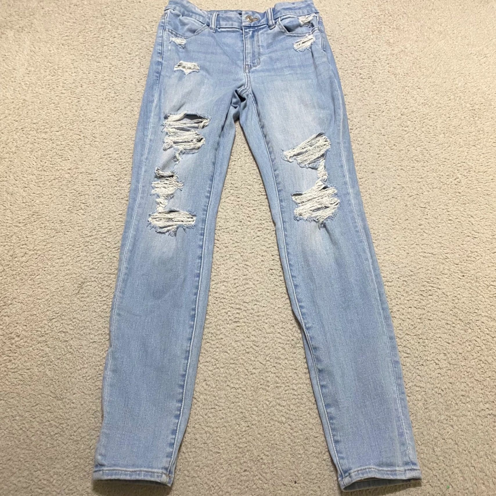 American Eagle Outfitters American Eagle Jeans Womens 4 Blue Denim Curvy High Rise Distressed Jegging Size 27" / US 4 / IT 40 - 2 Thumbnail