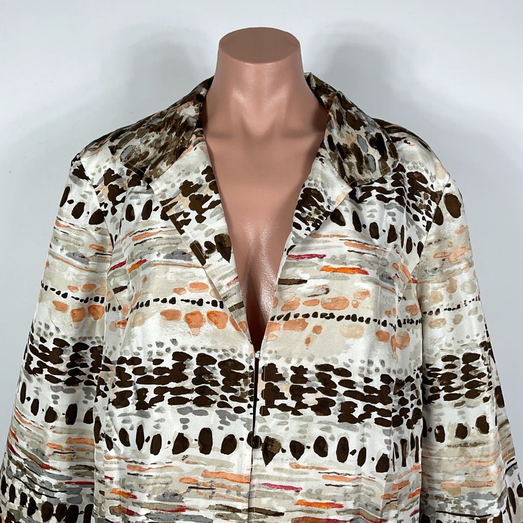 VINTAGE Chico’s Silk Wearable Art Jacket Blazer Open Front 3 Hooks Multicolor Silk Embroidered 90s Bohemian Geometric Women XL