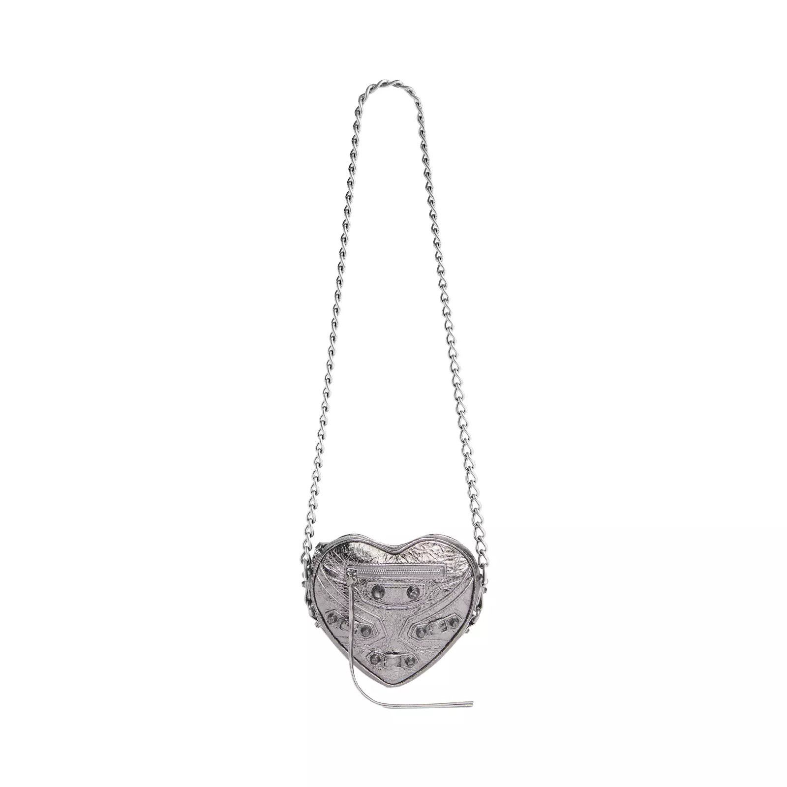 BALENCIAGA Le Cagole Heart Mini Silver Shoulder Bag