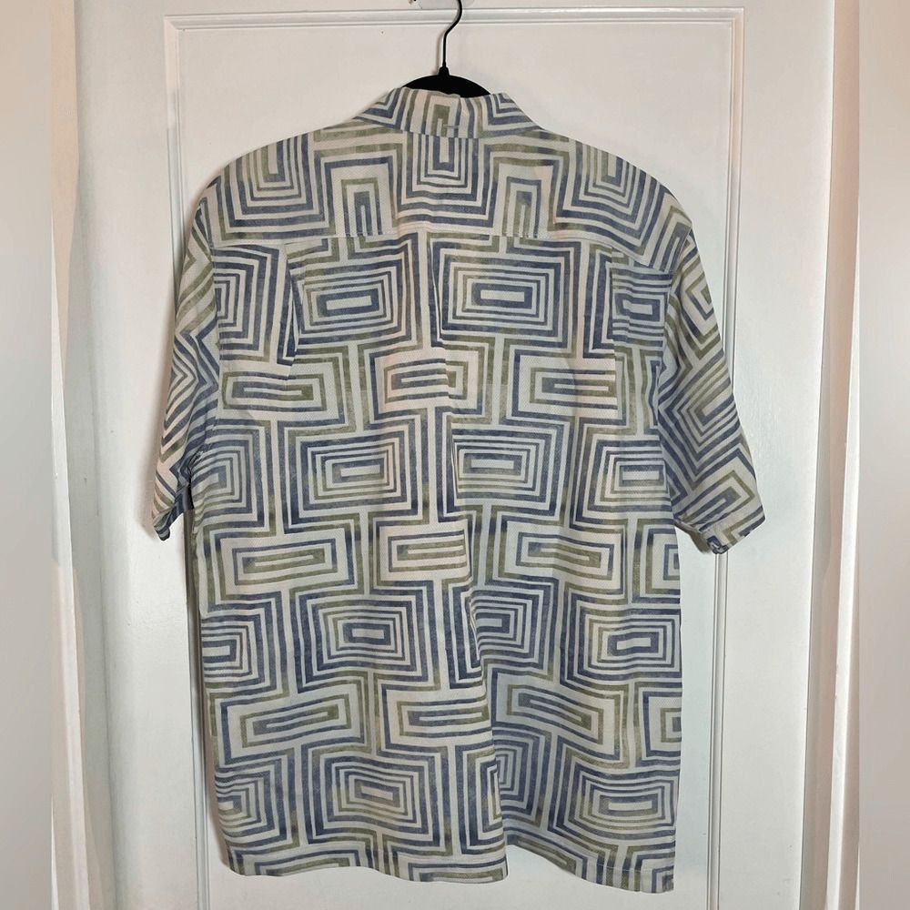 Tommy Bahama Tommy Bahama 100% Silk Shirt geometric pattern blue green co Size US L / EU 52-54 / 3 - 2 Thumbnail
