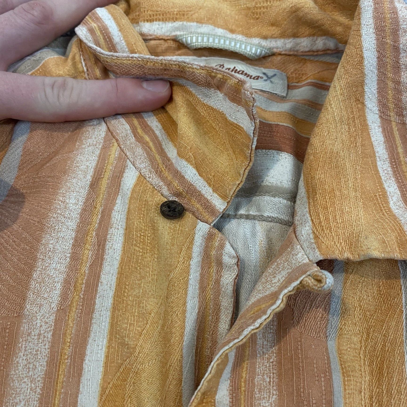 Tommy Bahama TOMMY BAHAMA Shirt Mens L Orange Striped Floral 100% Silk Hawaiian Button Up Size US L / EU 52-54 / 3 - 6 Thumbnail