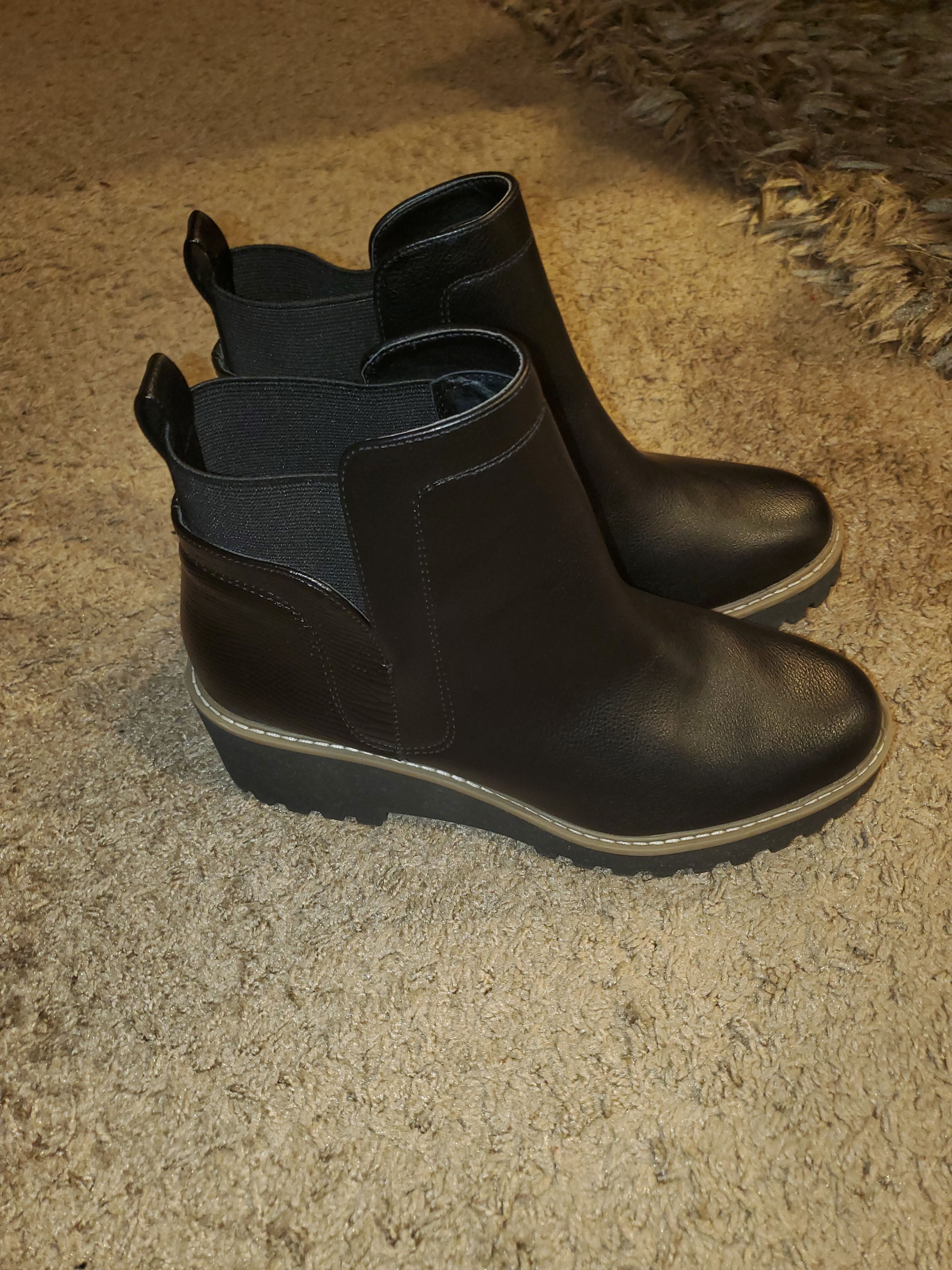 Dolce Vita Dolce Vita Rango Ankle Pull On Wedge Black Leather Booties Size US 8.5 / IT 38.5 - 4 Thumbnail