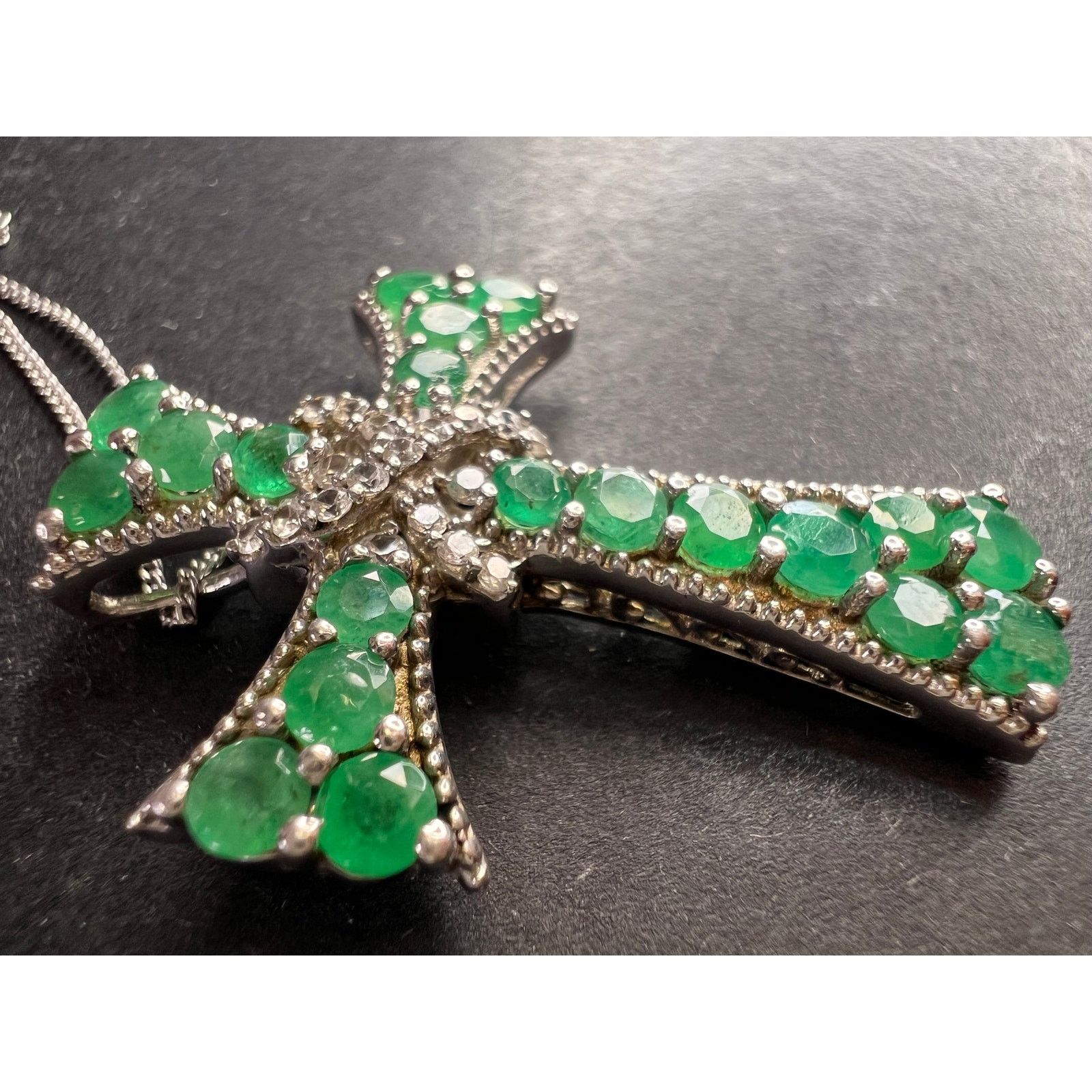 Other Emerald and zircon 925 silver cross pendant with chain Size ONE SIZE - 2 Thumbnail
