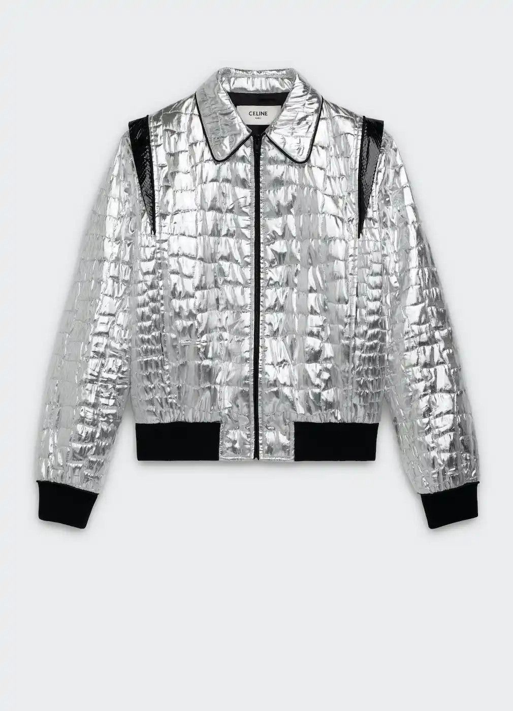 image of Celine Silver Teddy Blouson Jacket Crocodile Pattern Size 46, Men's