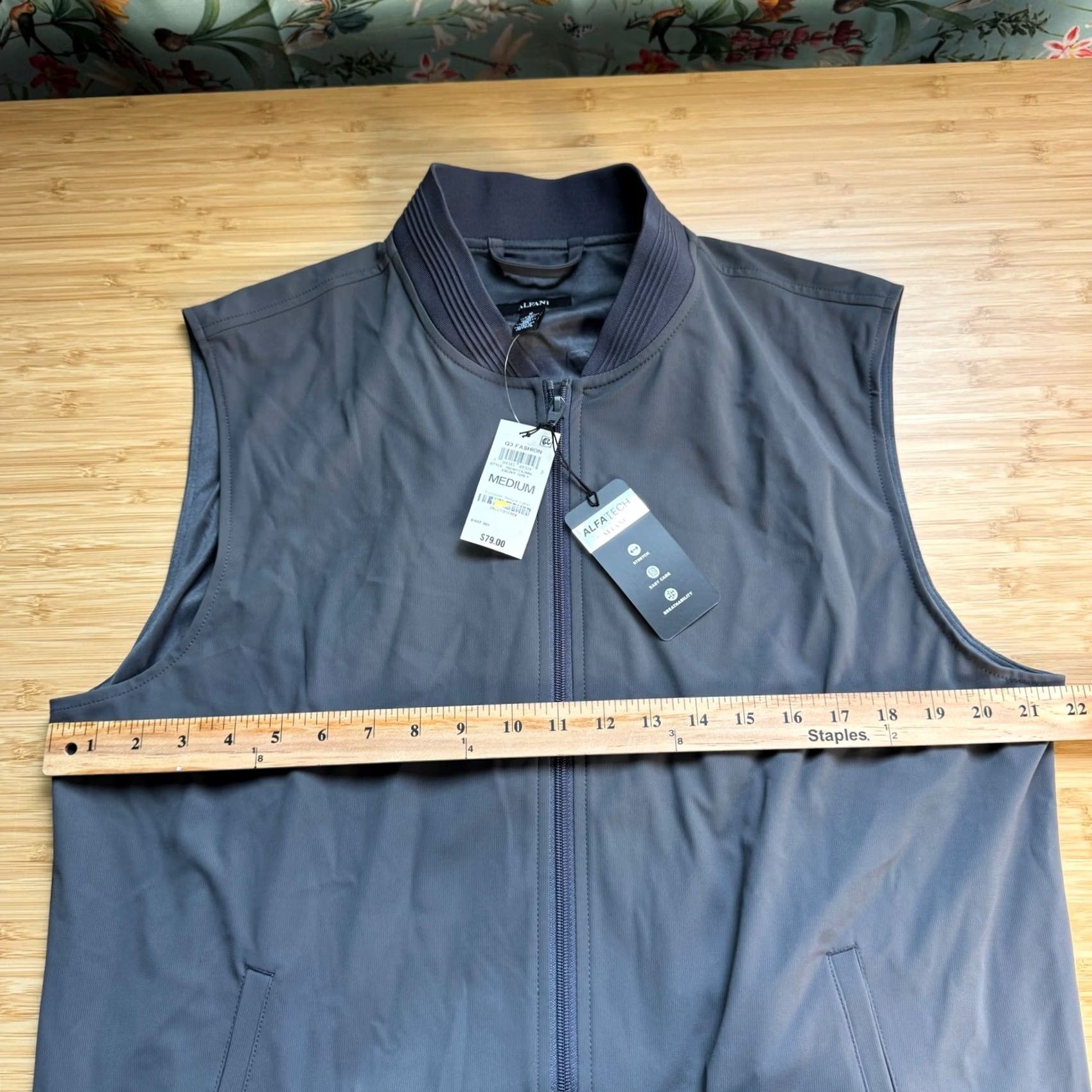 Alfani Alfani Alfatech Bomber Vest Mens M Ebony Grey Full Zip Stretch Size US M / EU 48-50 / 2 - 6 Thumbnail
