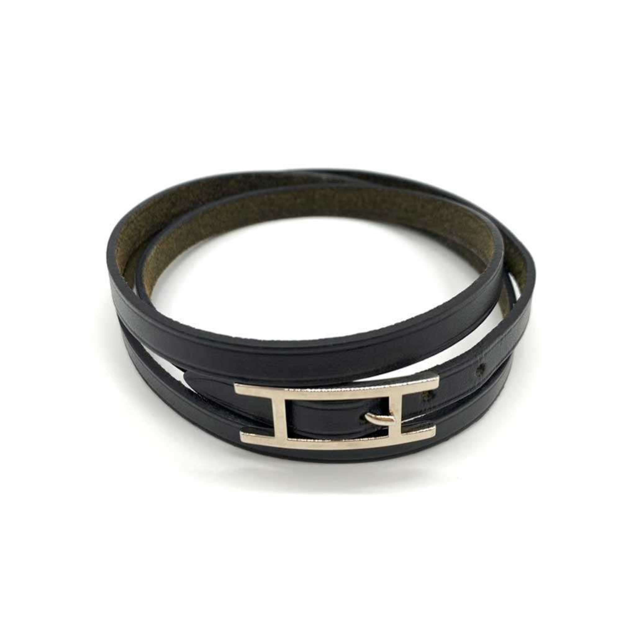 Hermes Hermes Accessories Api3 Black 3-Row Bracelet Bangle H Motif Women's Leather HERMES Size ONE SIZE - 1 Thumbnail