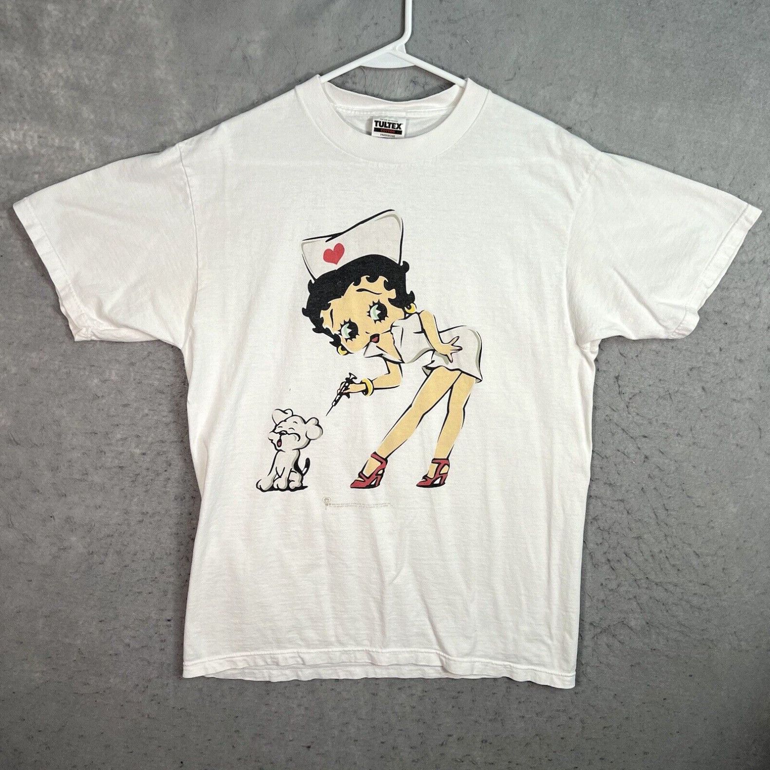 image of Tultex Vintage 90's Betty Boop Nurse Puppy T Shirt Adult Large White Mens