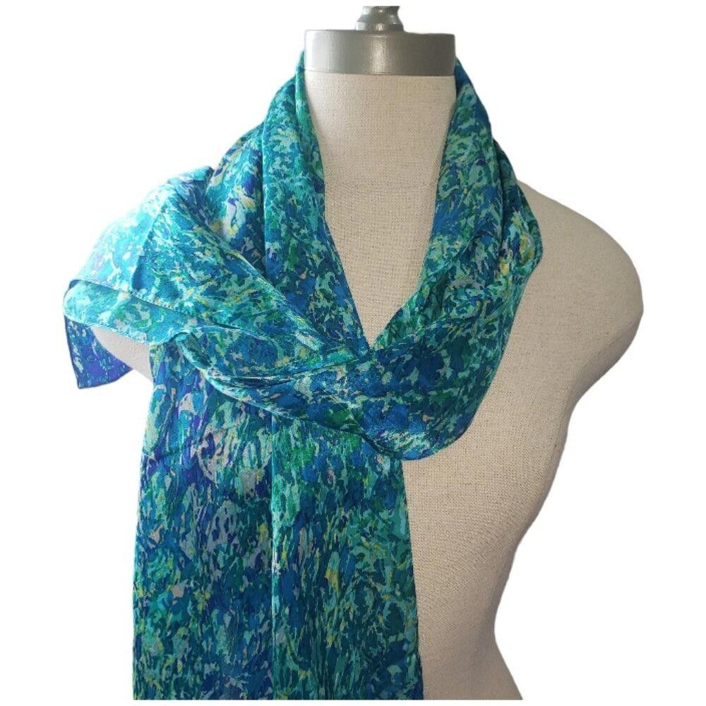 Designer CT1589 Anne Klein 100% Silk Blue & Green Scarf Size ONE SIZE - 3 Thumbnail