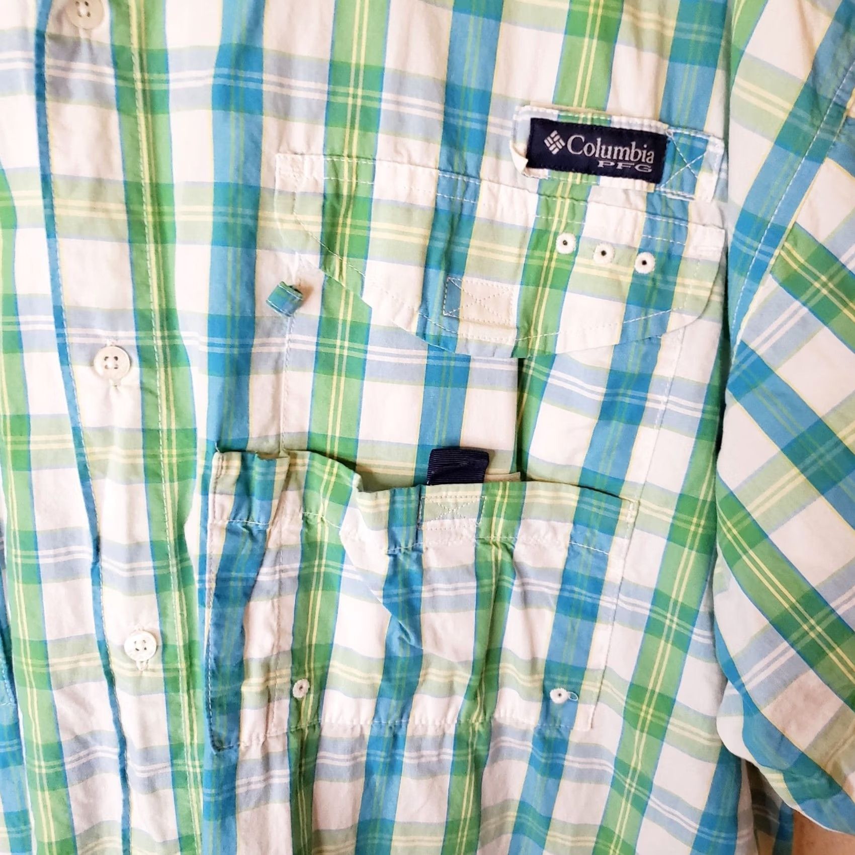 Vintage Columbia PFG Super Bonehead Fishing Shirt XXL Blue Green Plaid Short Sleeve Button-Up Mens 2XL Size US XXL / EU 58 / 5 - 4 Thumbnail