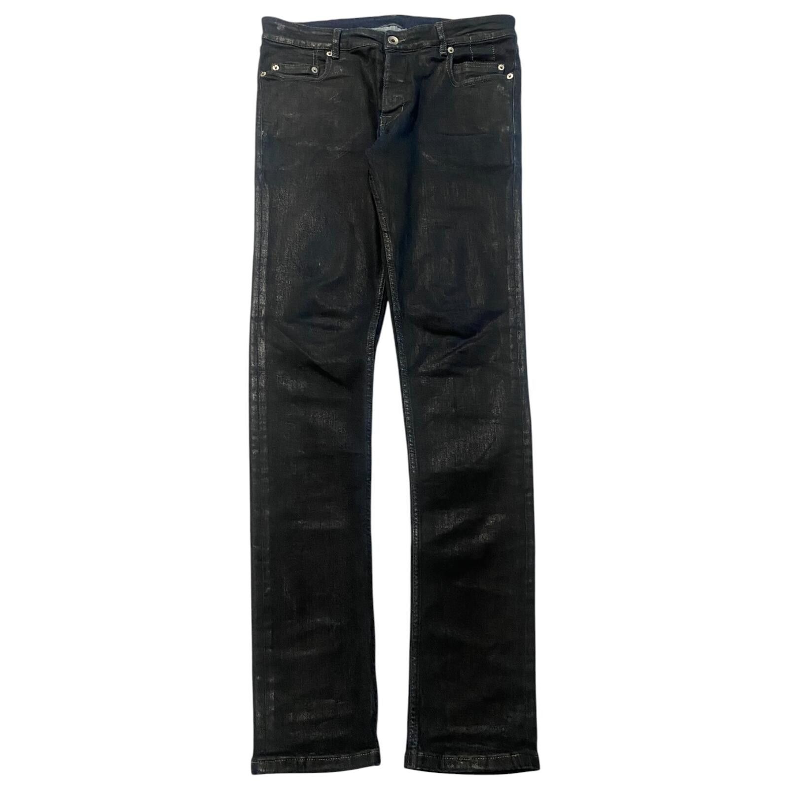 Rick Owens Drkshdw Aircut Zip Black Wax Denim Jeans Trousers
