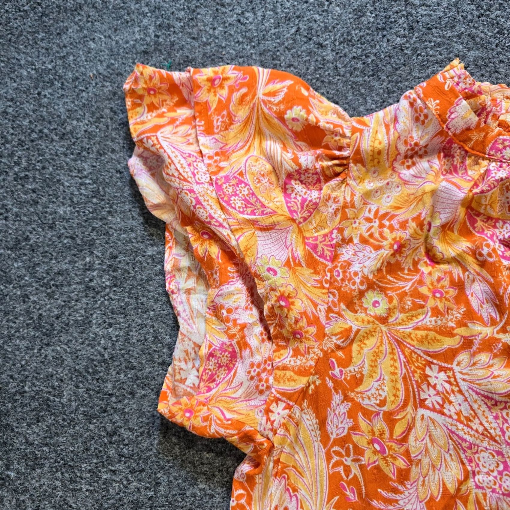 Rachel Zoe Rachel Zoe Top Womens L Orange Floral V Neck Flutter Sleeve Casual Shirt Blouse Regular Mill Rayon Summer Spring Womens Size L / US 10 / IT 46 - 4 Thumbnail