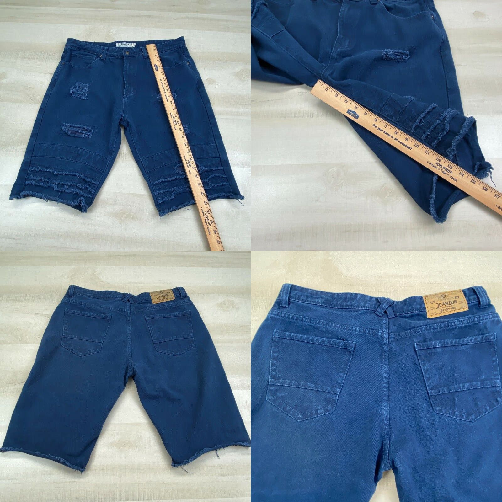 Denime Jeanius Mens Denim Shorts 36 Blue Denim Distressed Frayed 12.5 Inch Inseam Size US 36 / EU 52 - 8 Thumbnail