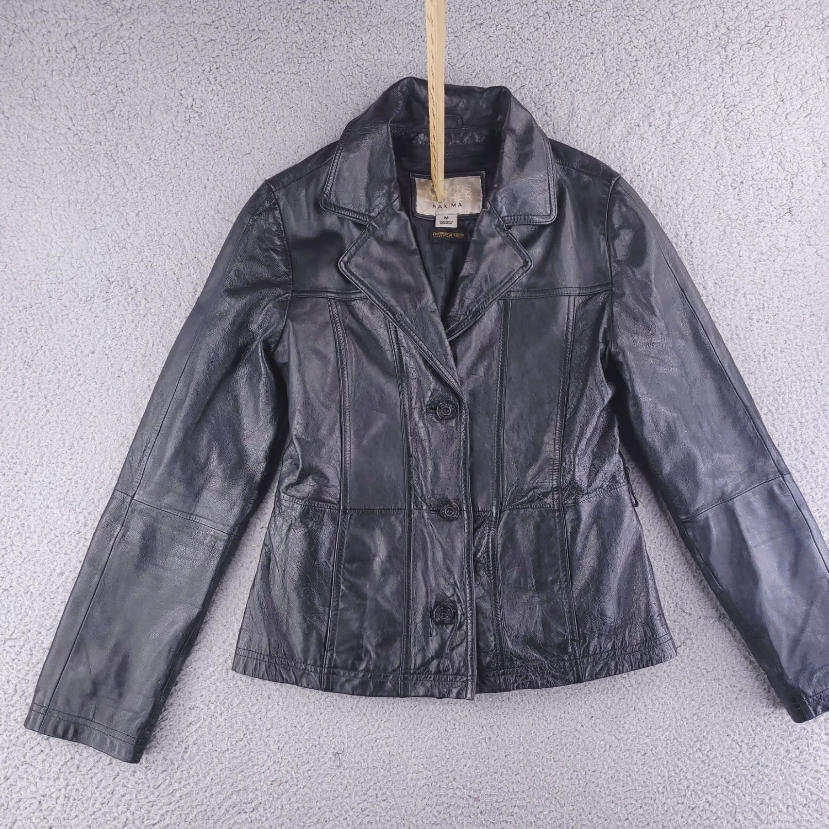 Vintage Wilsons Leather Jacket Womens Medium Black Maxima Real Genuine - Jacket - Women - M - Black - Solid - Basic Jacket Size M / US 6-8 / IT 42-44 - 2 Thumbnail