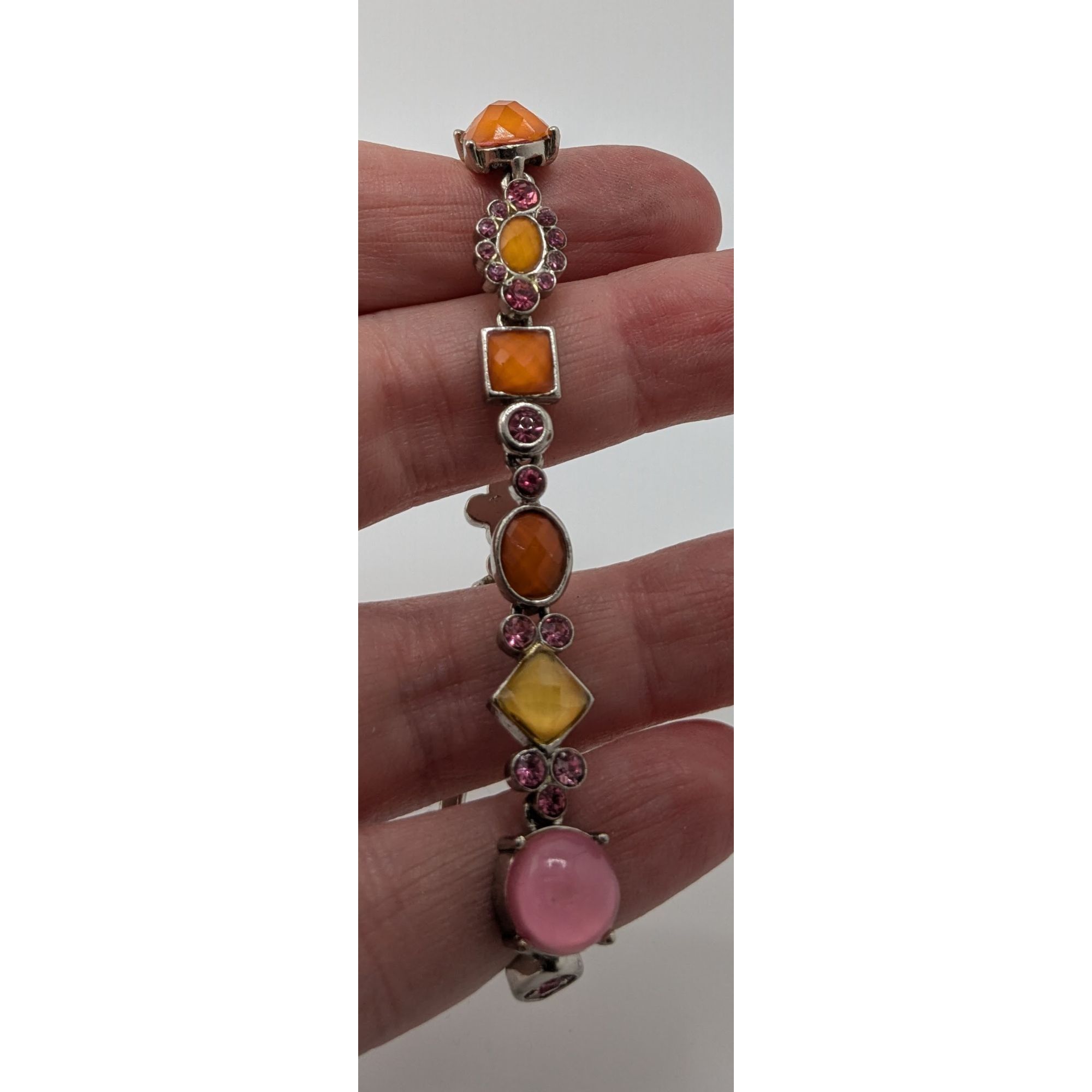 Other Vintage Retro Pink And Orange Floral Multi-Stone Toggle Brac Size ONE SIZE - 3 Thumbnail