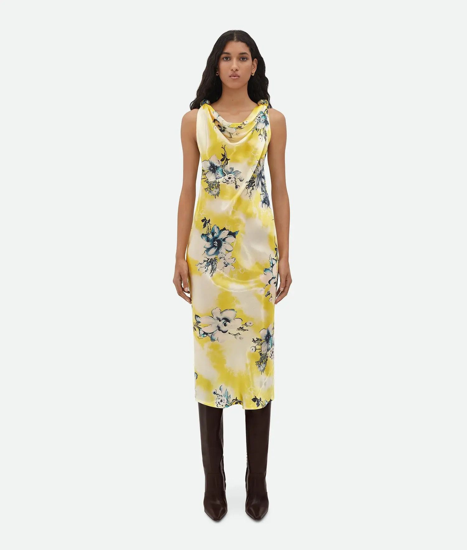 Bottega Veneta o1bcso1str0725 Floral Cupro Midi Dress in Multicolor Size M / US 6-8 / IT 42-44 - 1 Thumbnail