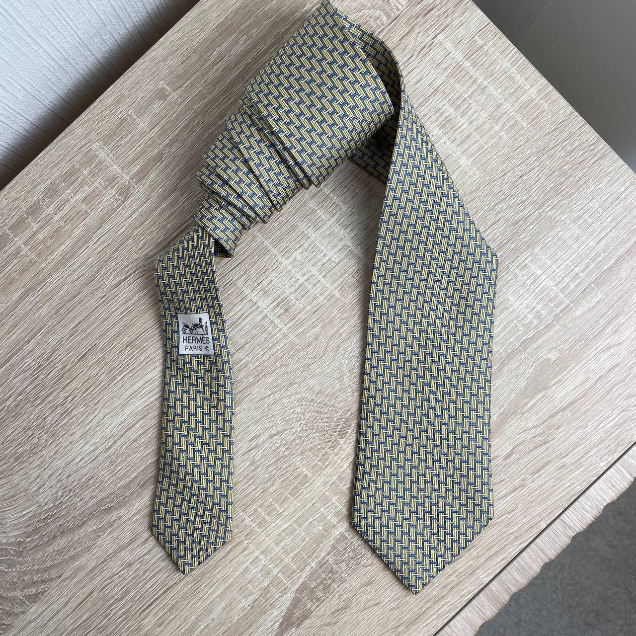 Hermes Hermes Paris Silk Tie 605680 PA Geometry Yellow Size ONE SIZE - 3 Thumbnail
