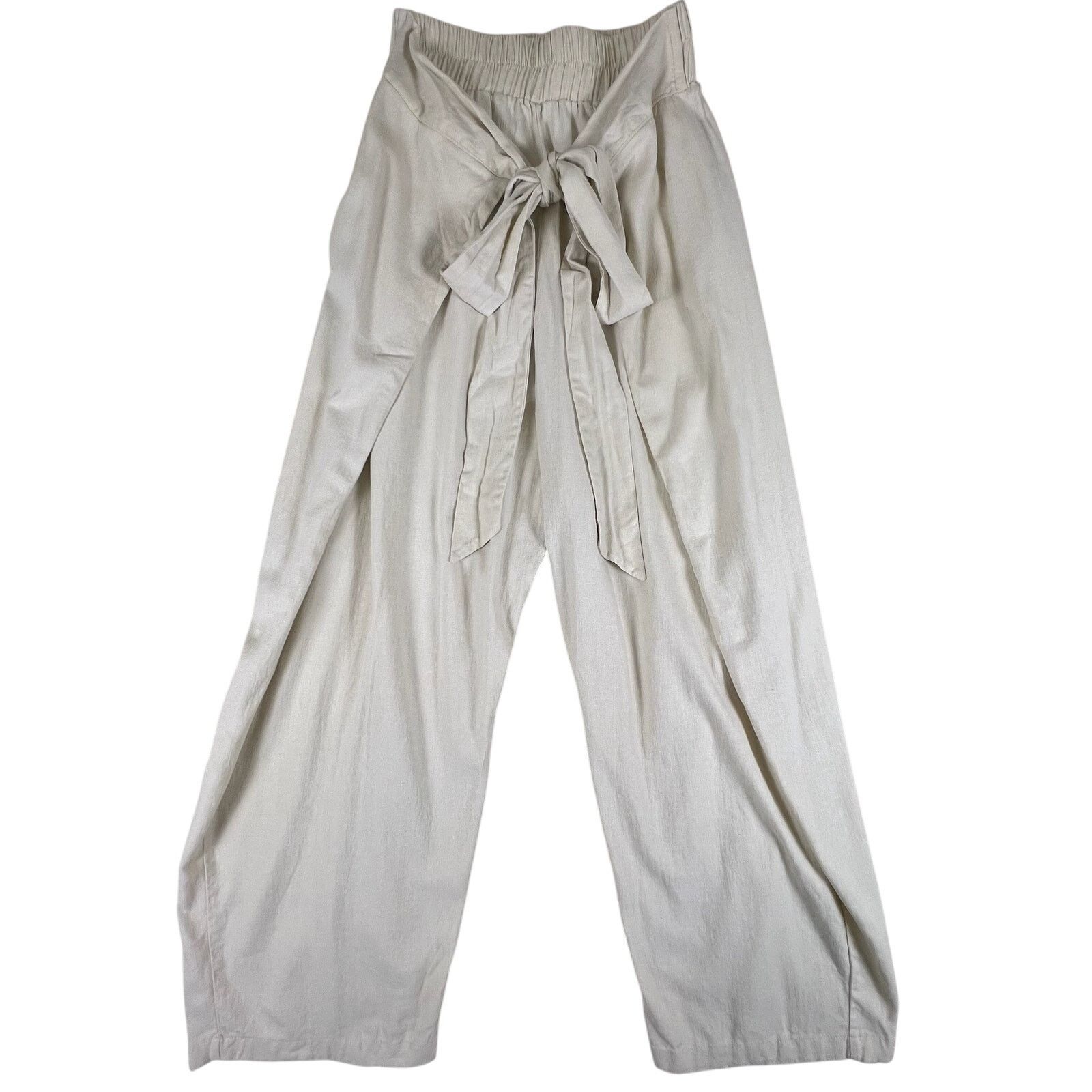 Handmade Boho Linen Wrap Pants S | Tie Front Minimalist Resort Style Size 26" / US 2 / IT 38 - 3 Thumbnail