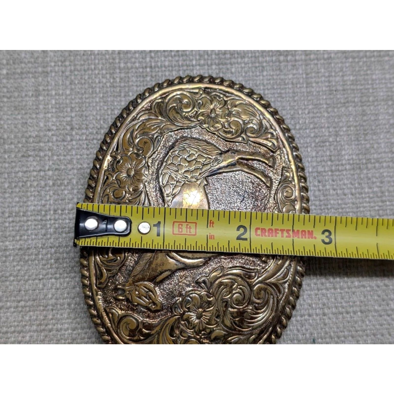 Vintage VINTAGE Crumrine belt buckle BRONZE HORSE floral WESTERN cowboy Men Size ONE SIZE - 4 Thumbnail