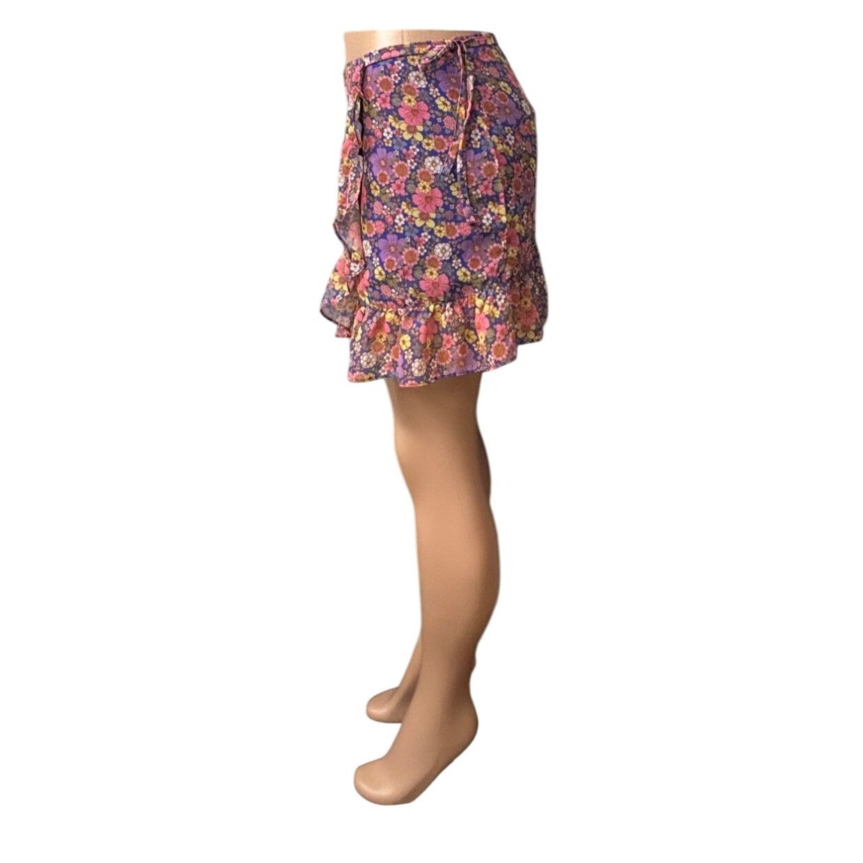 Topshop Topshop Floral Wrap Mini Skirt With Ruffle Hem, Purple/Multi Size 28" / US 6 / IT 42 - 6 Thumbnail