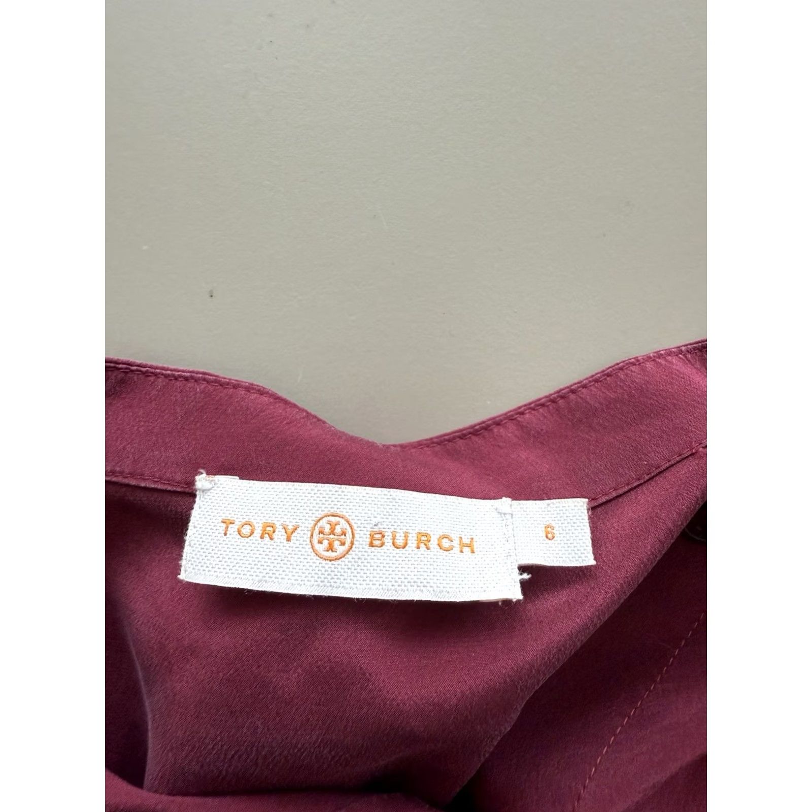 Tory Burch Tory Burch Blouse Bow Red Wine Womens Long Sleeve 6 Silk Spandex Crew Neck Button - Classic, 100% Silk, Solid, Dry Clean Only, Vintage No Size M / US 6-8 / IT 42-44 - 3 Thumbnail