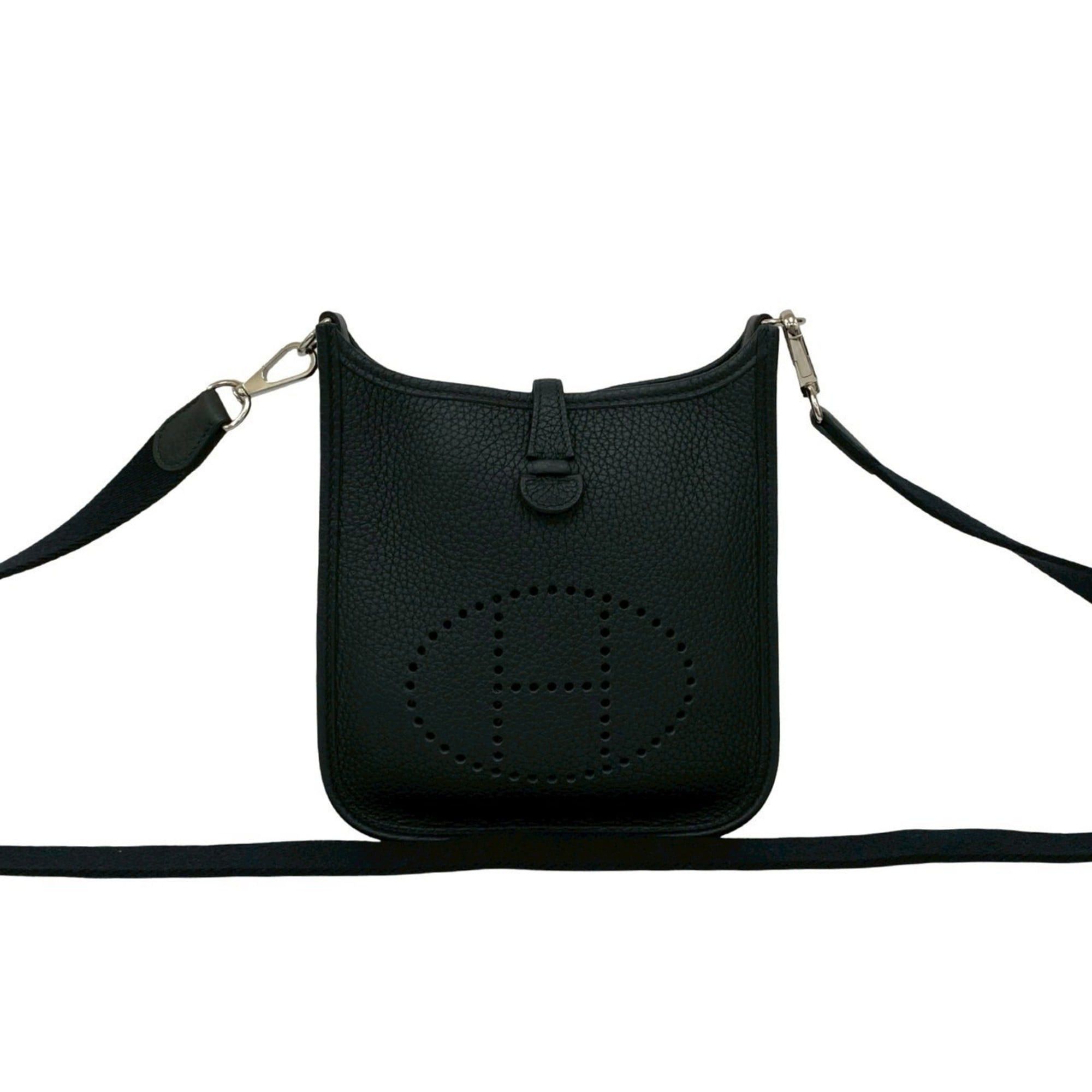 HERMES Evelyn TPM Taurillon Clemence Leather Mini Shoulder Bag/Pochette Black 44050