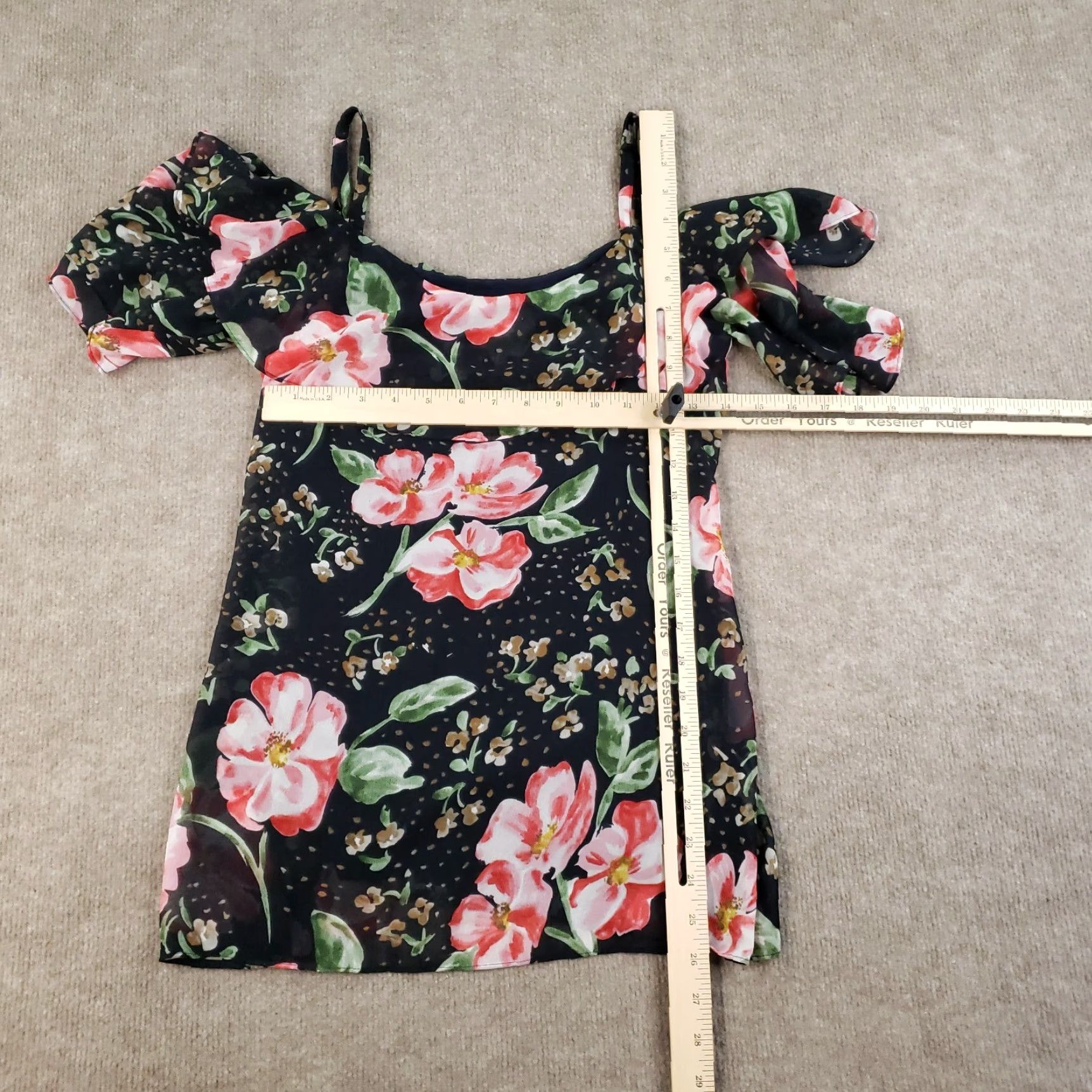 Vintage Cabi Top Tunic Womens XS Blue Lined Cold Shoulder Straps Floral Lightweight Size XS / US 0-2 / IT 36-38 - 2 Thumbnail