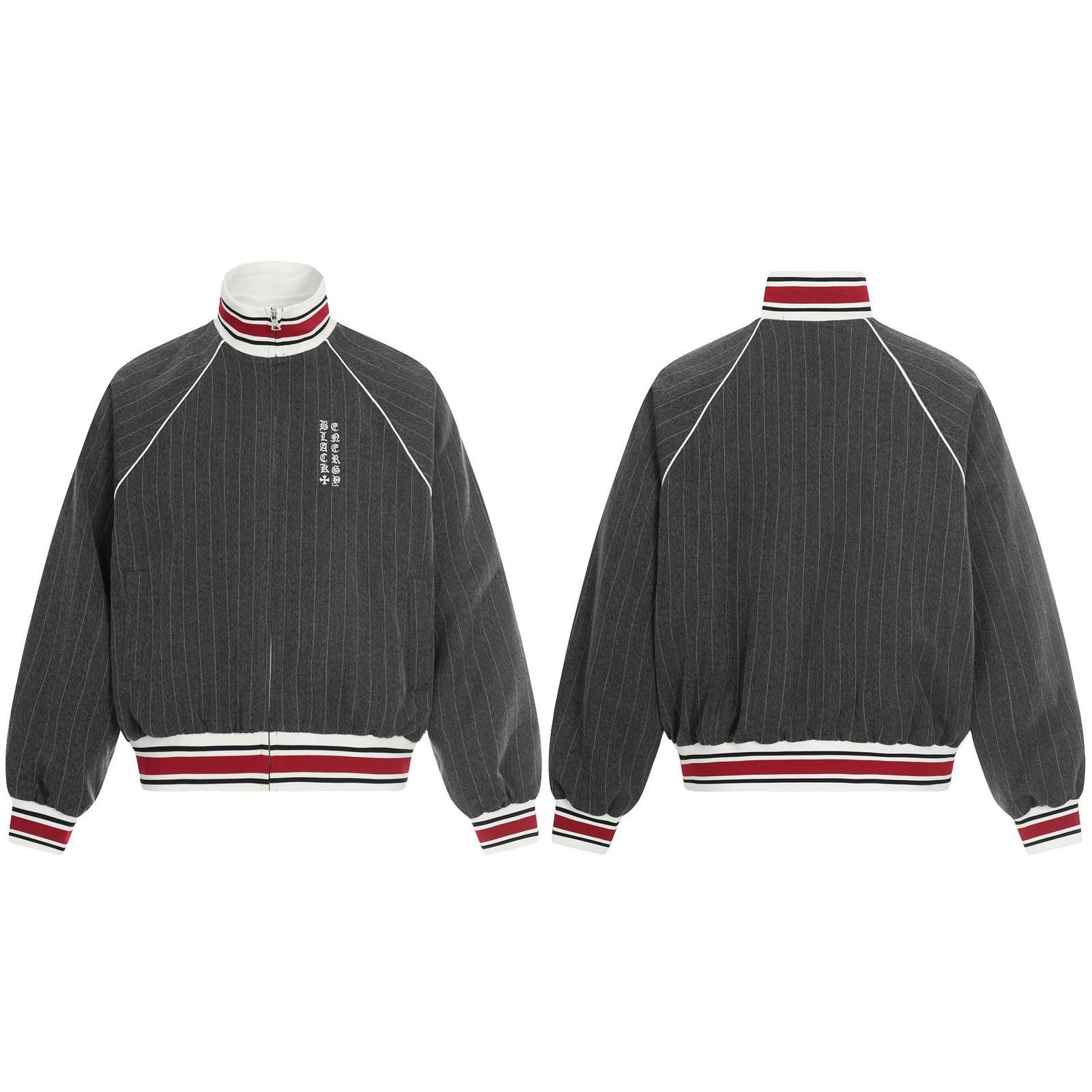 Vintage Dark Gray Pinstripe Track Jacket with Stripe Trim Size US M / EU 48-50 / 2 - 5 Thumbnail