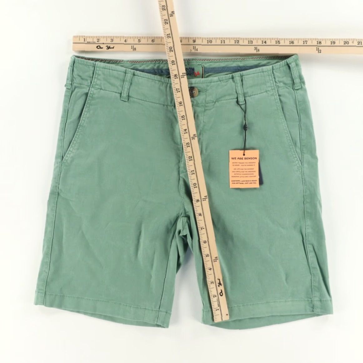 Henson Benson Stretch Palm Spring Khaki Chino Shorts Jade Green Men's 34 Size US 34 / EU 50 - 3 Thumbnail