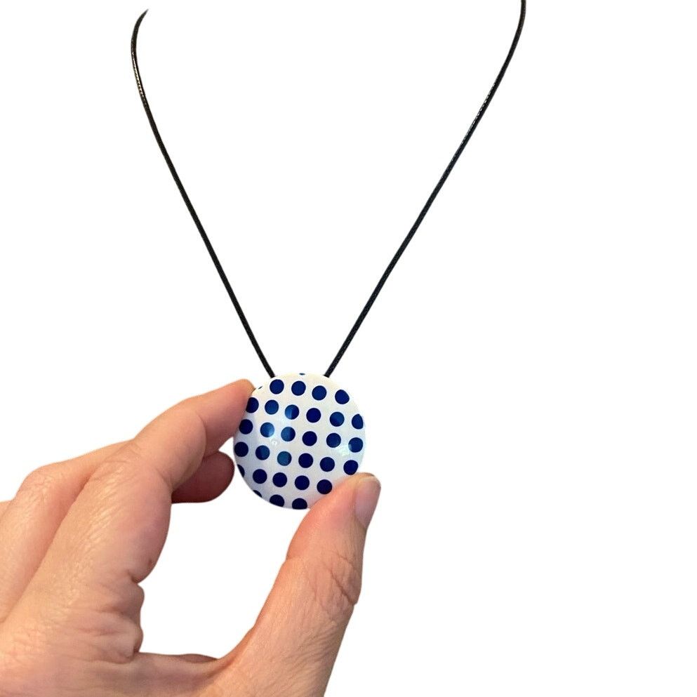 Handmade Upcycled Vintage blue and White Mod Pendant Necklace Size ONE SIZE - 1 Thumbnail