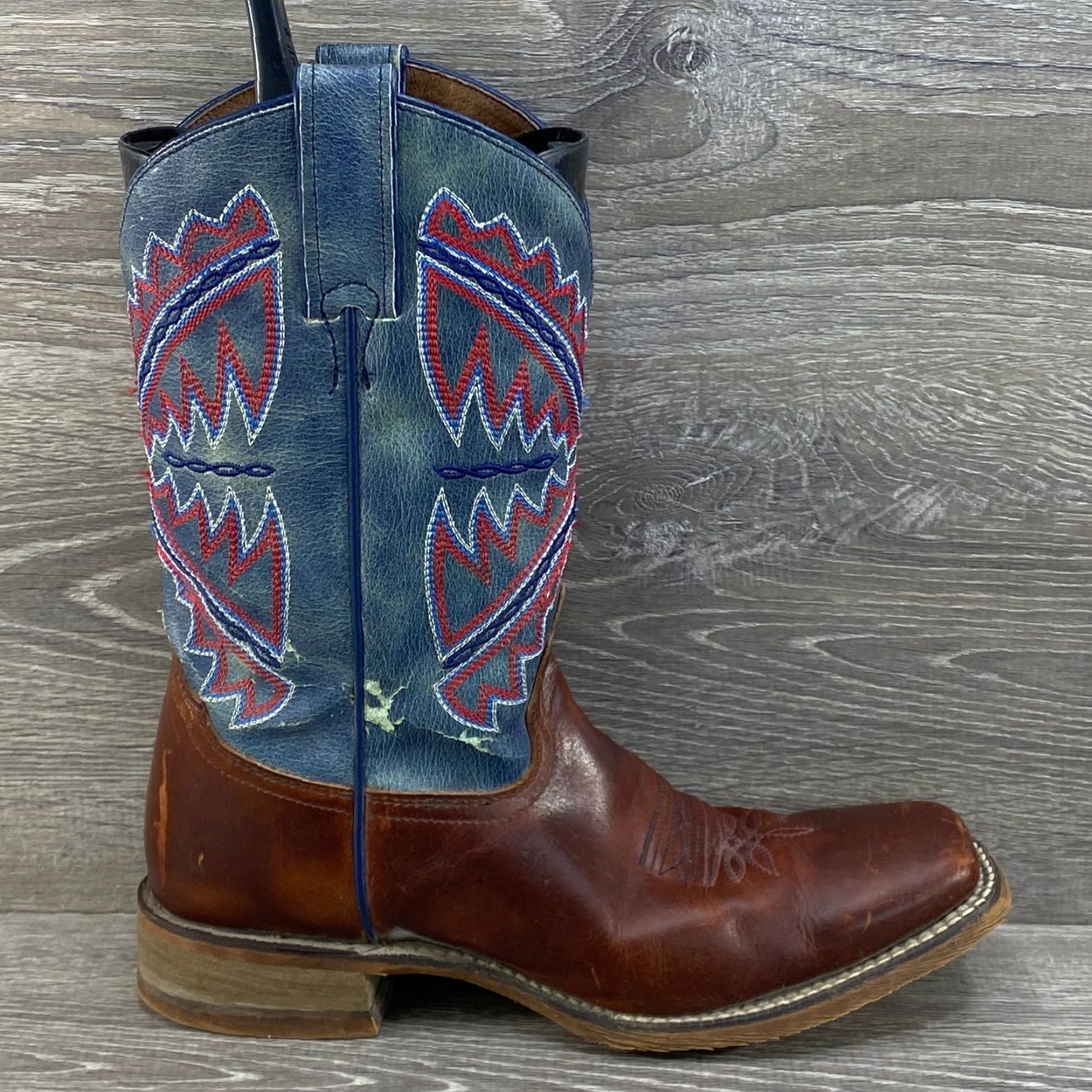 Vintage Nocona Womens 9 B Leather Brown Nadia Blue Hero Square Toe Cowboy Western Boots Size US 9 / IT 39 - 2 Thumbnail