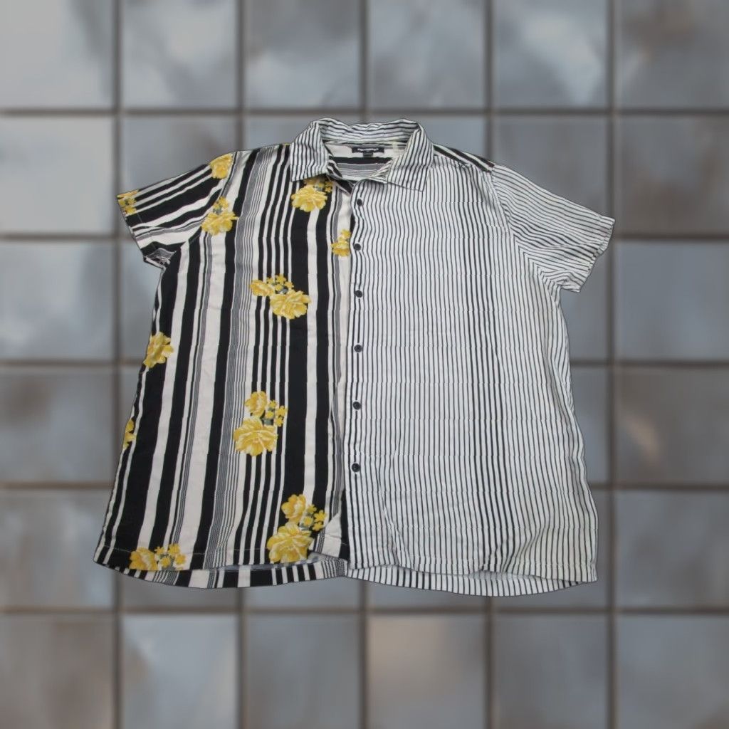 Karl Lagerfeld Karl Lagerfeld Shirt Mens XL Black Yellow Striped Hawaiian Button-Up Size US XL / EU 56 / 4 - 1 Thumbnail