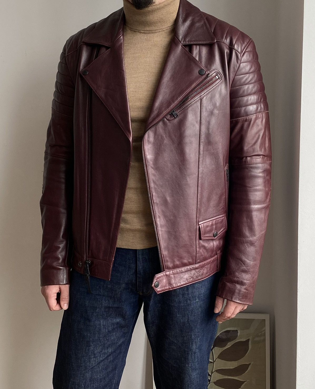Armani Exchange Armani Exchange Leather Biker Jacket Burgundy Size US L / EU 52-54 / 3 - 3 Thumbnail