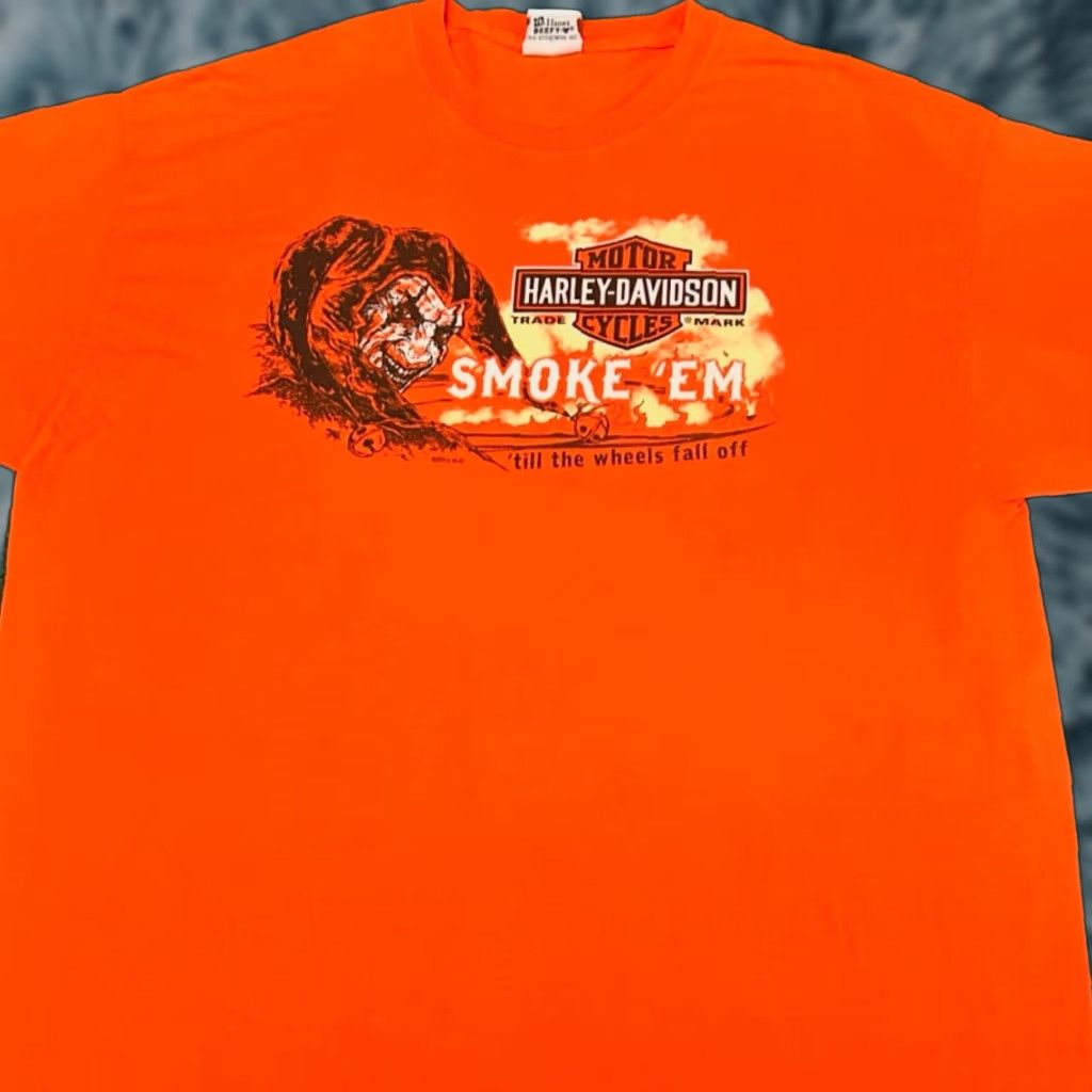 Harley Davidson VINTAGE Harley-Davidson Shirt Mens 2XL Orange Flame Joker Biker Montana Y2K 2015 90s Grunge Punk Motorcycle Logo VINTAGE (Note: duplication avoided) Size US XXL / EU 58 / 5 - 1 Thumbnail