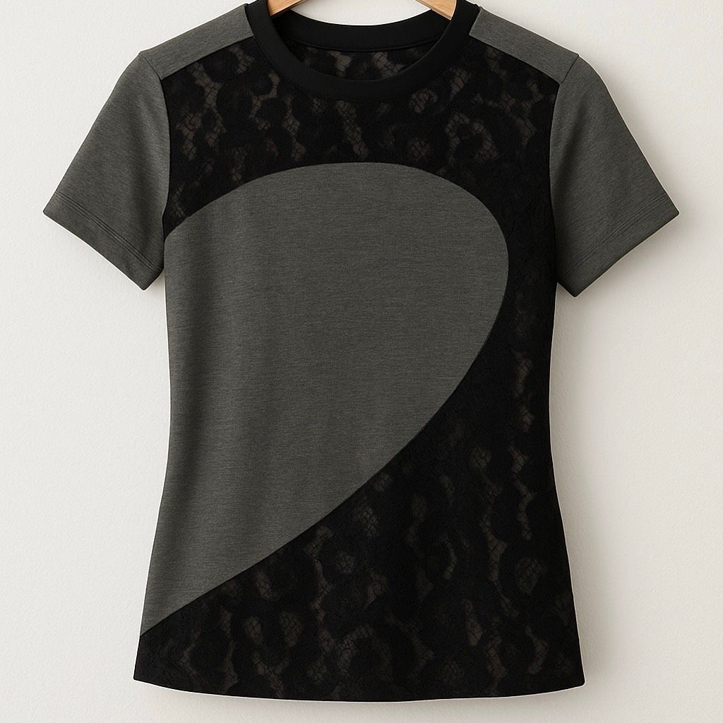 Carven Carven Grey Lace Panel Crew Neck T-Shirt XS – Short Sleeve Graphic Top Size XS / US 0-2 / IT 36-38 - 4 Thumbnail