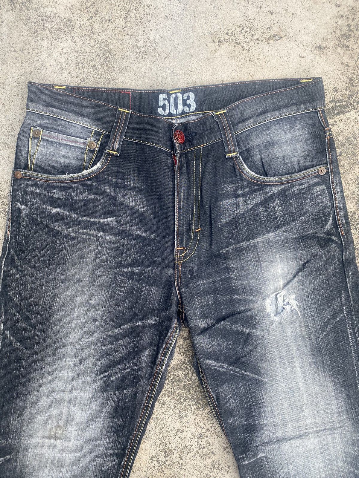 Edwin × Vintage Flare Jeans Vintage y2k Edwin Distress Clawmark Bootcut Size US 35 - 10 Thumbnail