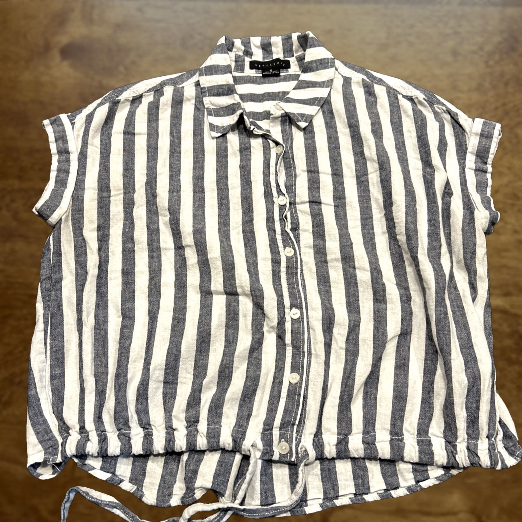 Sanctuary Sanctuary Top Women’s M Button Up Striped Drawstring Bottom Linen Blend B12 Shirt Women M Multicolor Striped Button Blouse Beach Lightweight Size M / US 6-8 / IT 42-44 - 1 Thumbnail