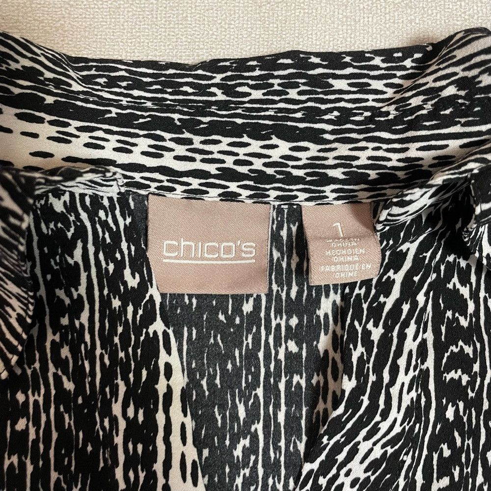 Chicos Chico's Black White V-Neck 3/4 Sleeve Blouse Size 1 US M Size M / US 6-8 / IT 42-44 - 7 Thumbnail
