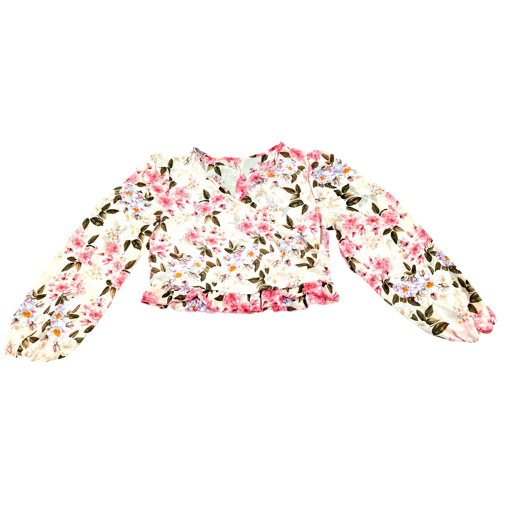 Other CCC Floral Wrap Blouse Extra Large Crop Top Long Sleeve Shee Size XL / US 12-14 / IT 48-50 - 7 Thumbnail